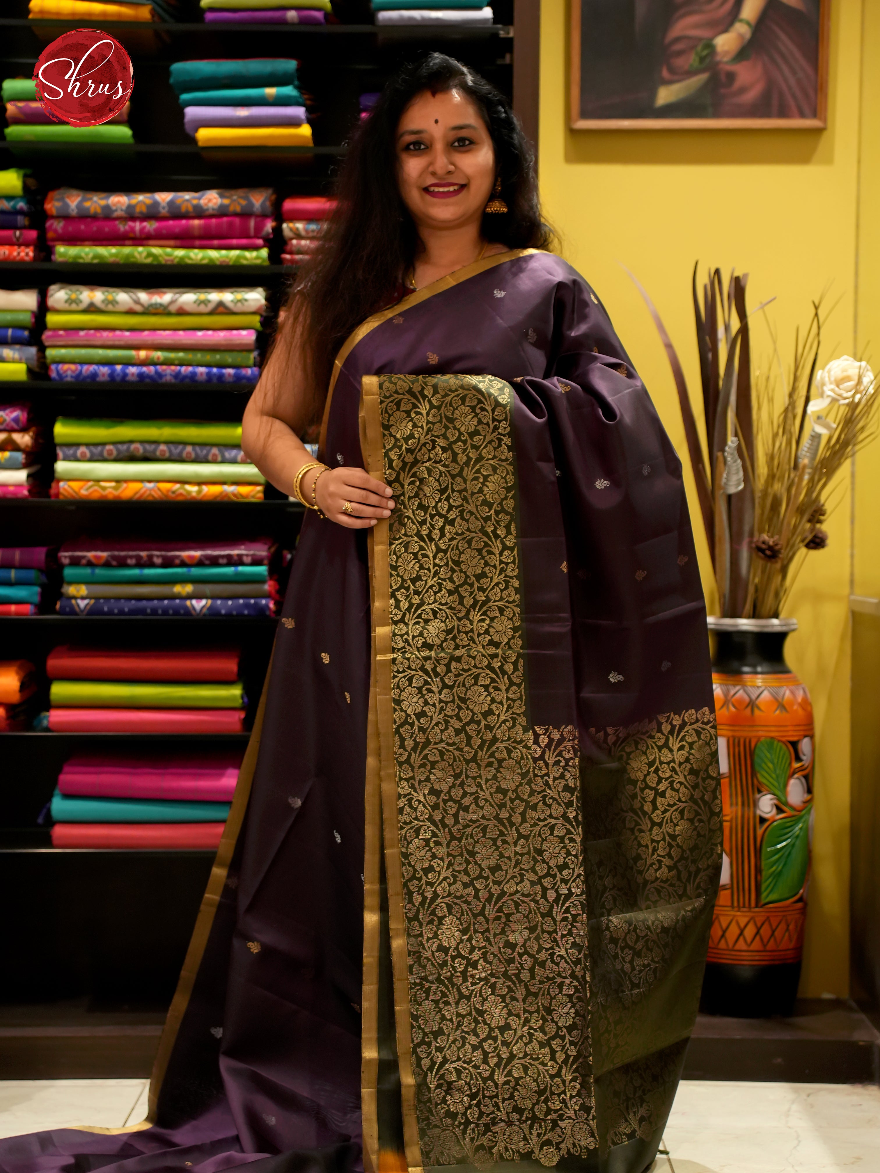 Deep Wine And Green- Soft Silk Saree - Shop on ShrusEternity.com