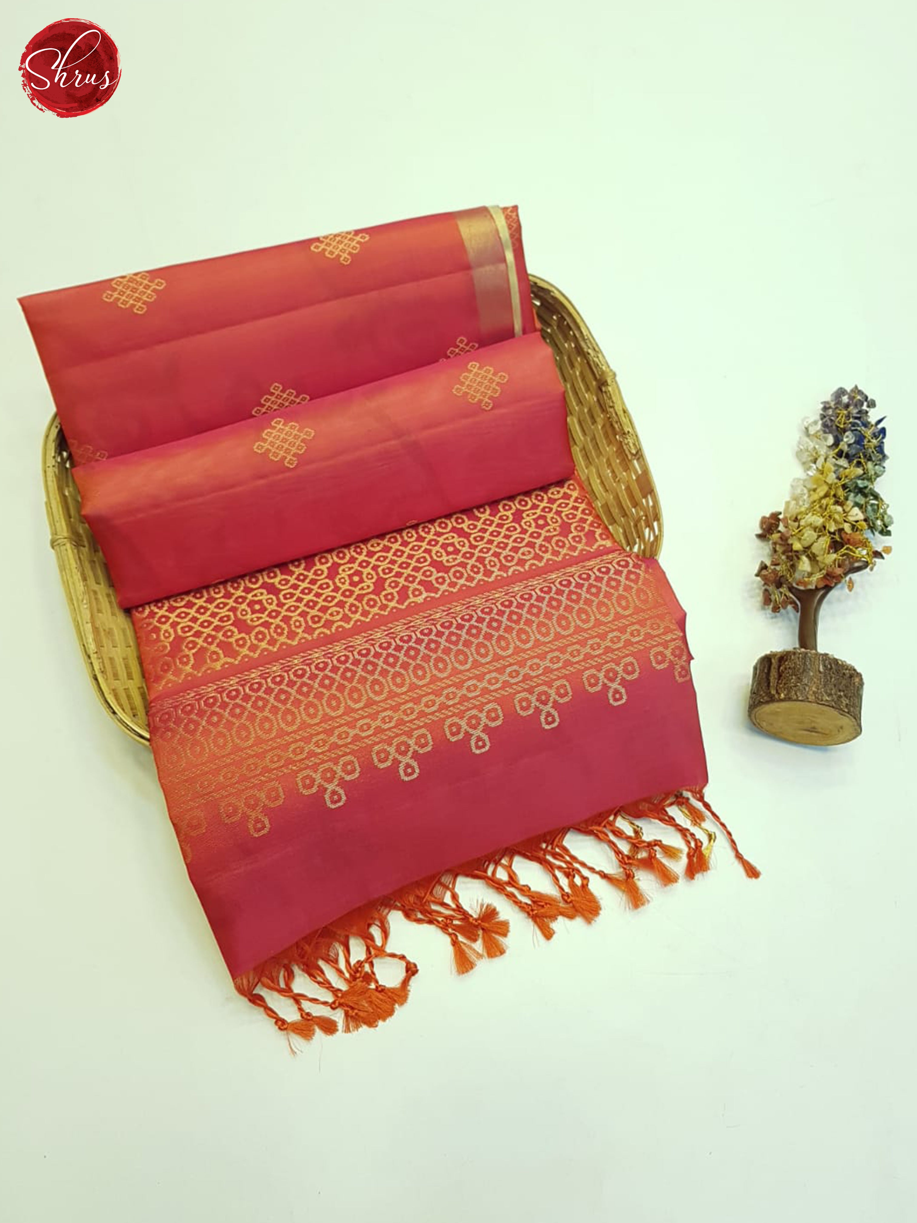 Orangish Pink And Cream- Soft Silk Saree - Shop on ShrusEternity.com