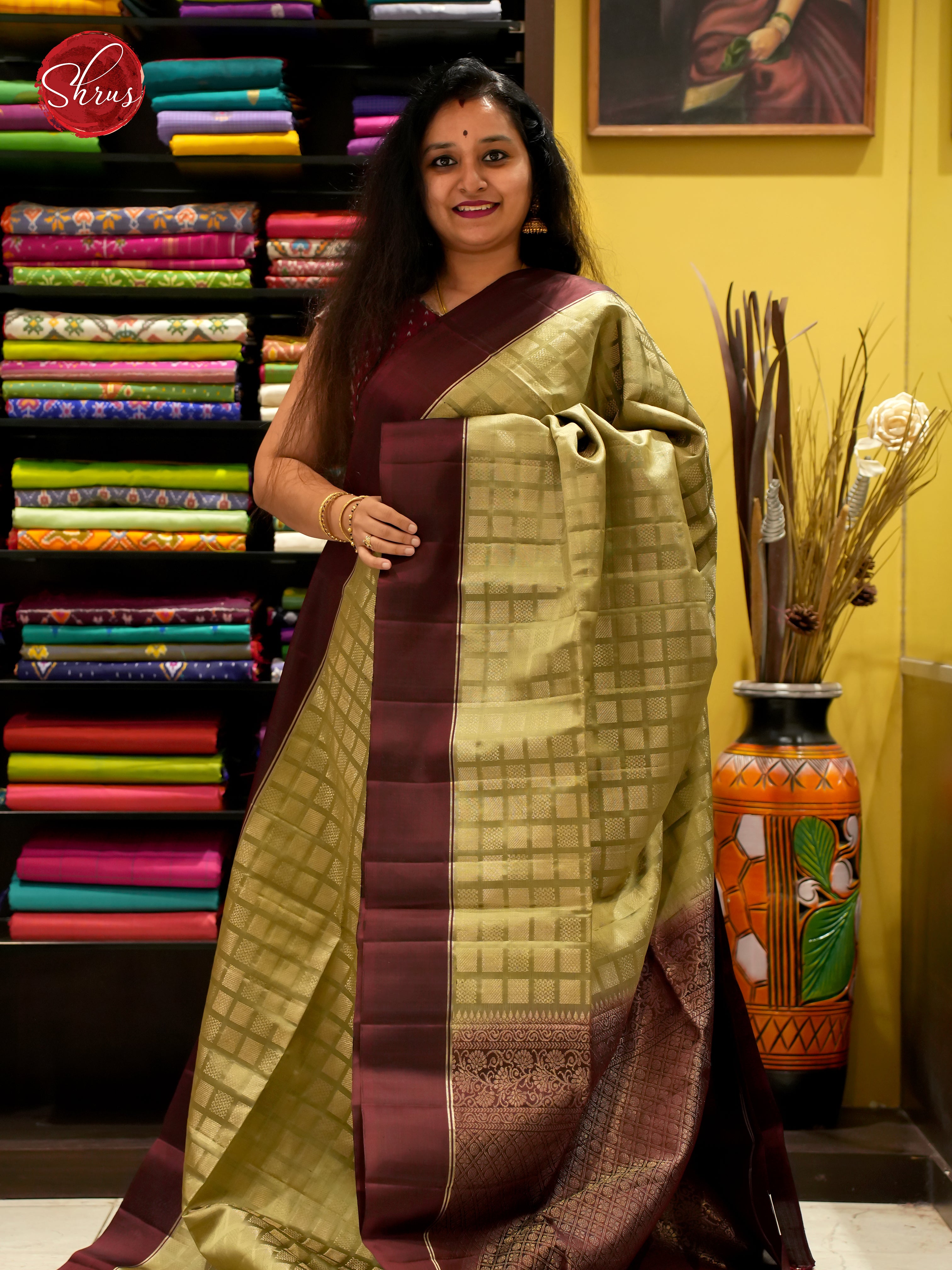 Green And Maroon- Soft Silk Saree - Shop on ShrusEternity.com