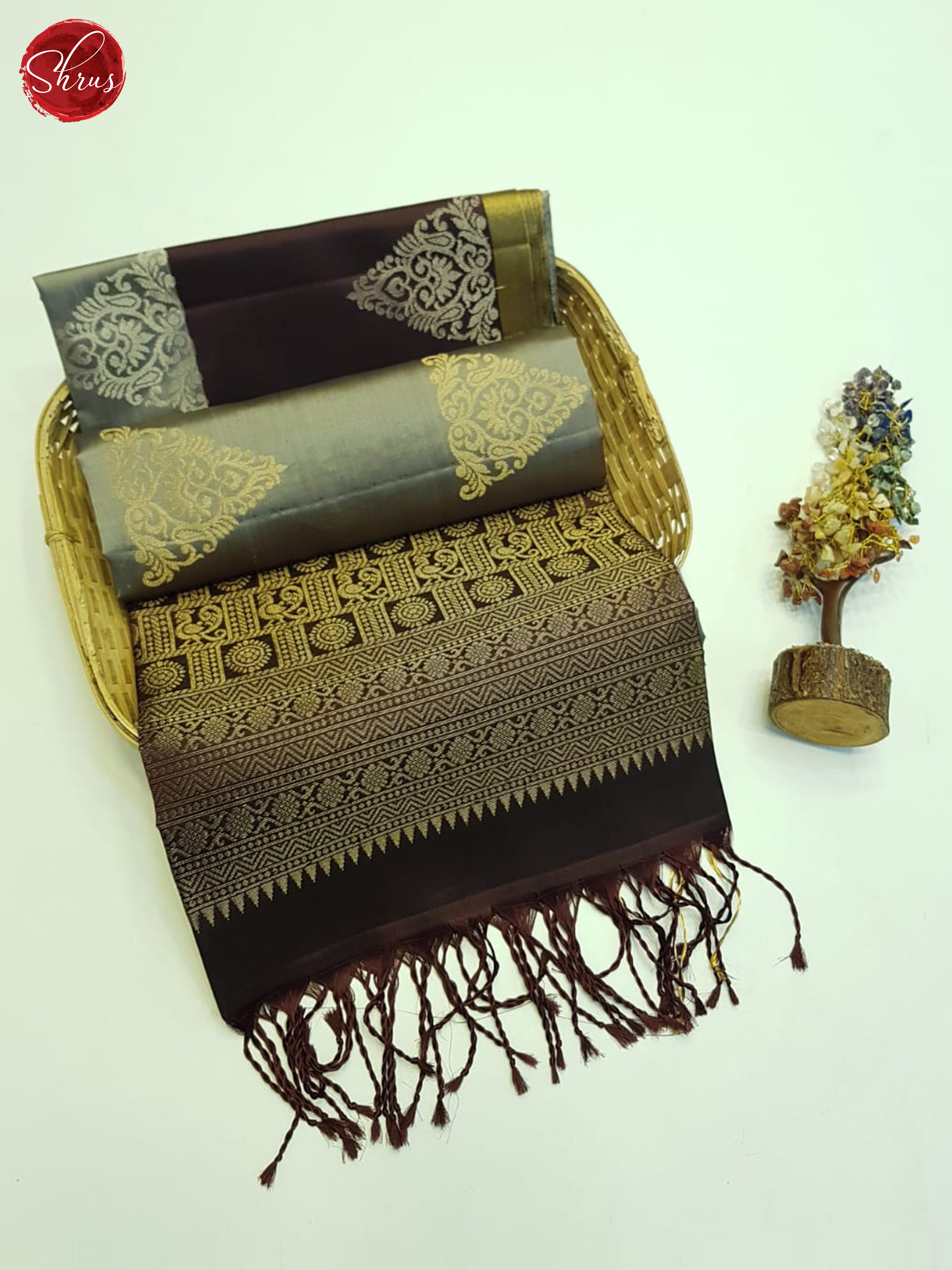 Grey And Brown- Soft Silk Saree - Shop on ShrusEternity.com