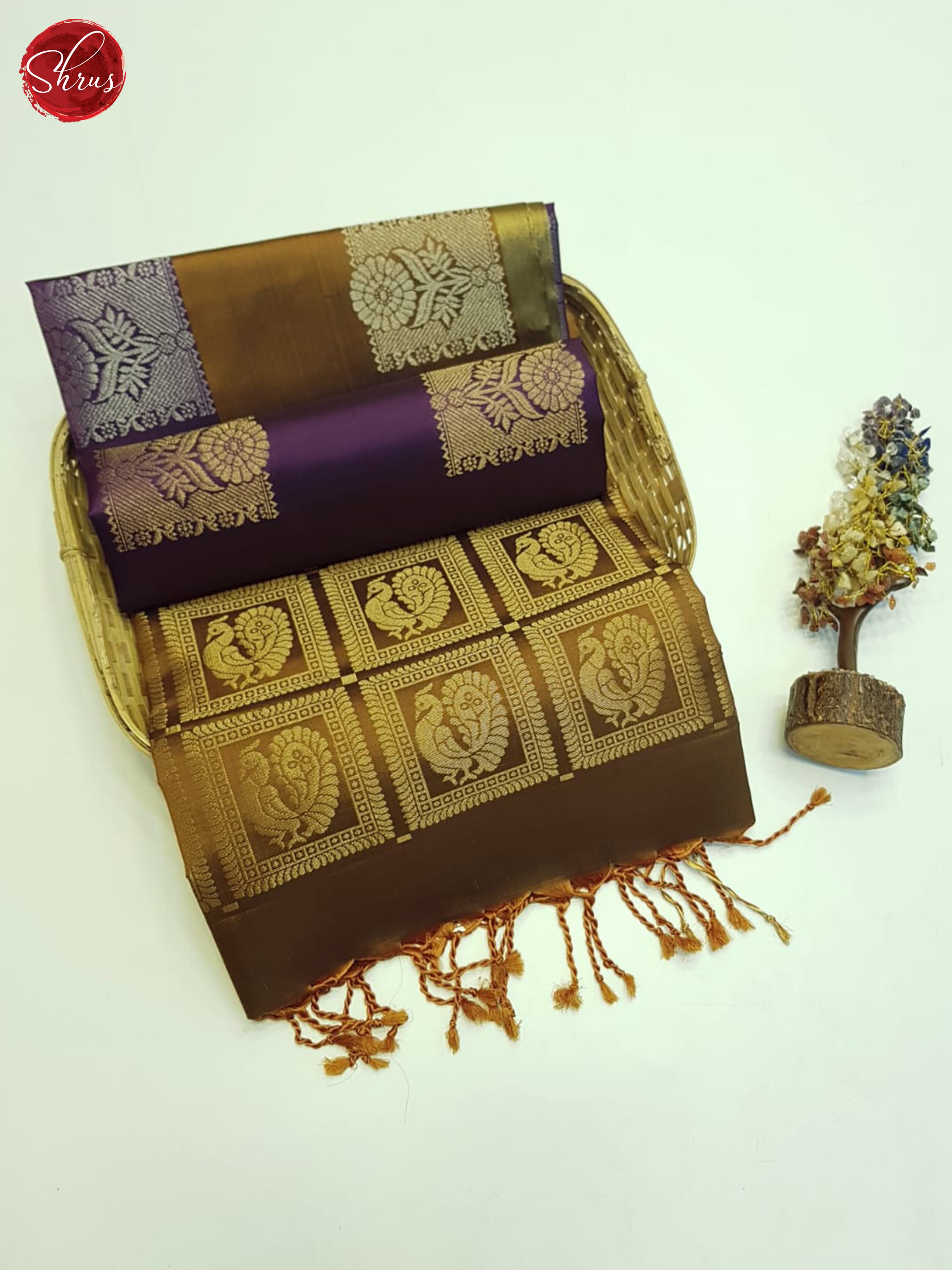 Purple And Golden Mustard- Soft Silk Saree - Shop on ShrusEternity.com
