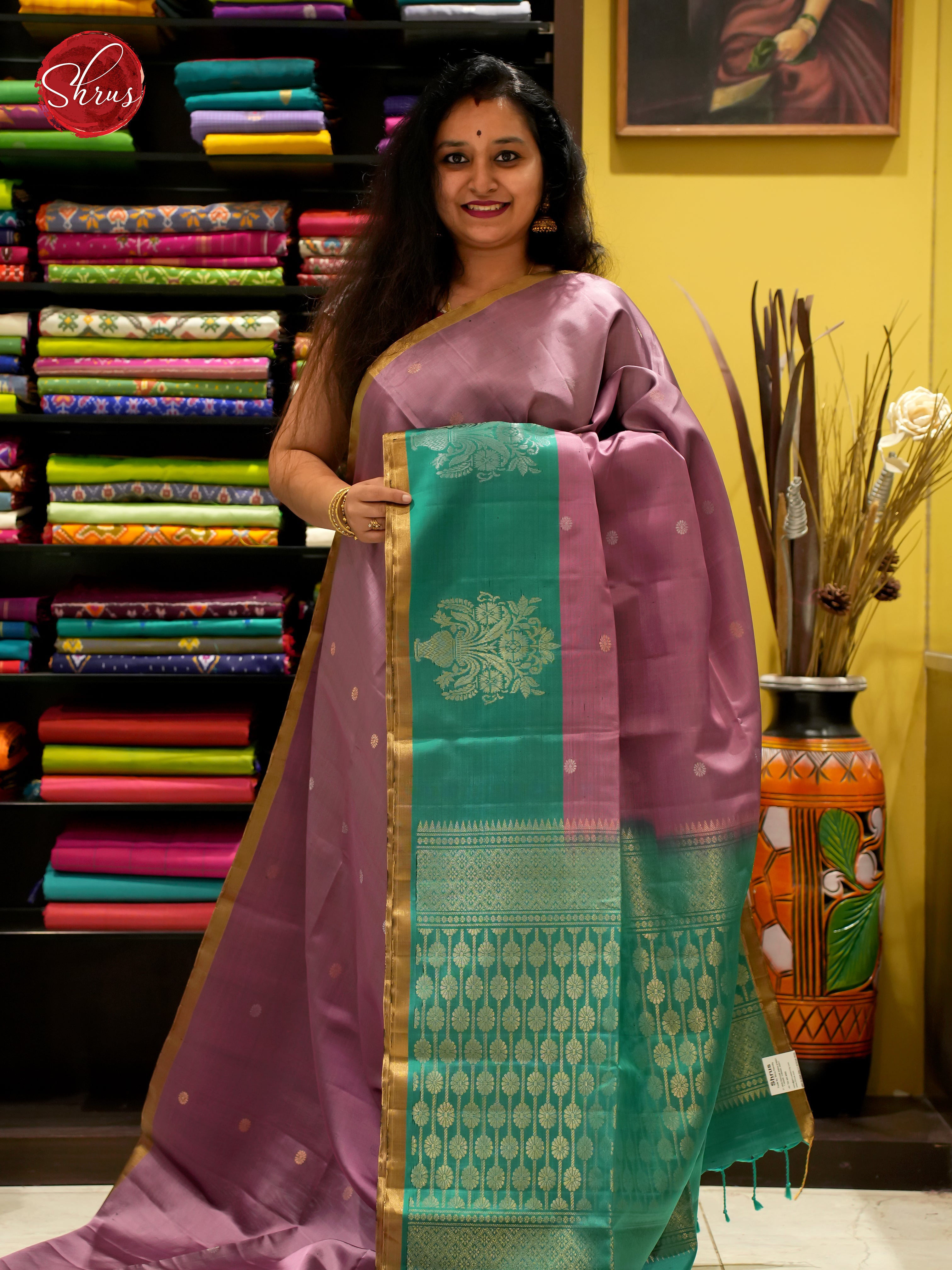 Lavender And Green- Soft Silk Saree - Shop on ShrusEternity.com