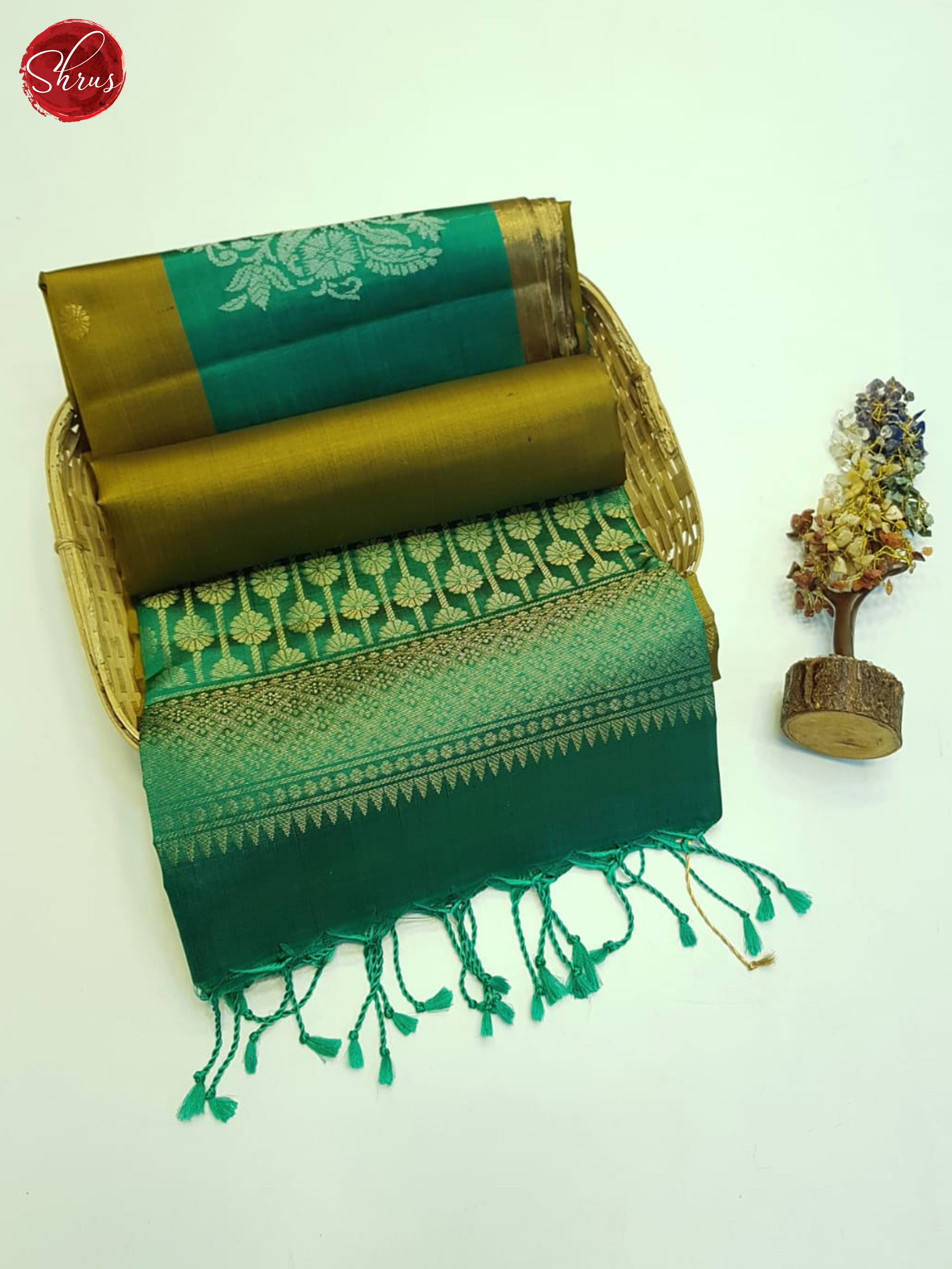 Mehandi Green & Green - Soft Silk Saree - Shop on ShrusEternity.com