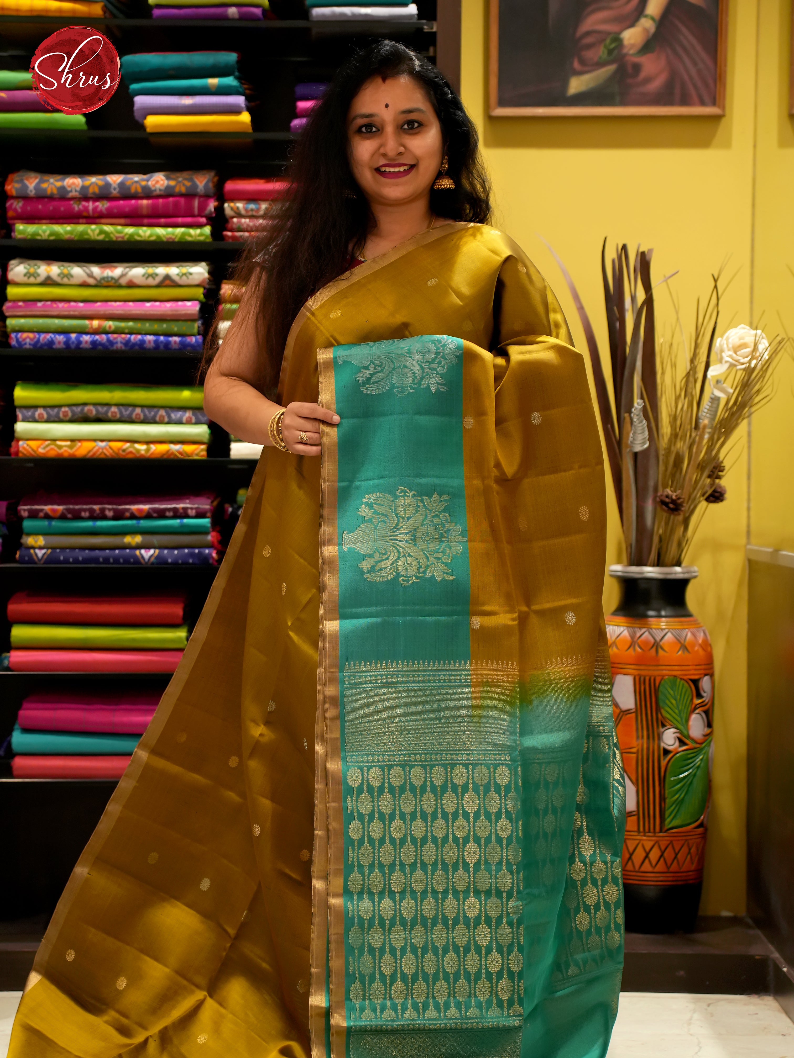 Mehandi Green & Green - Soft Silk Saree - Shop on ShrusEternity.com
