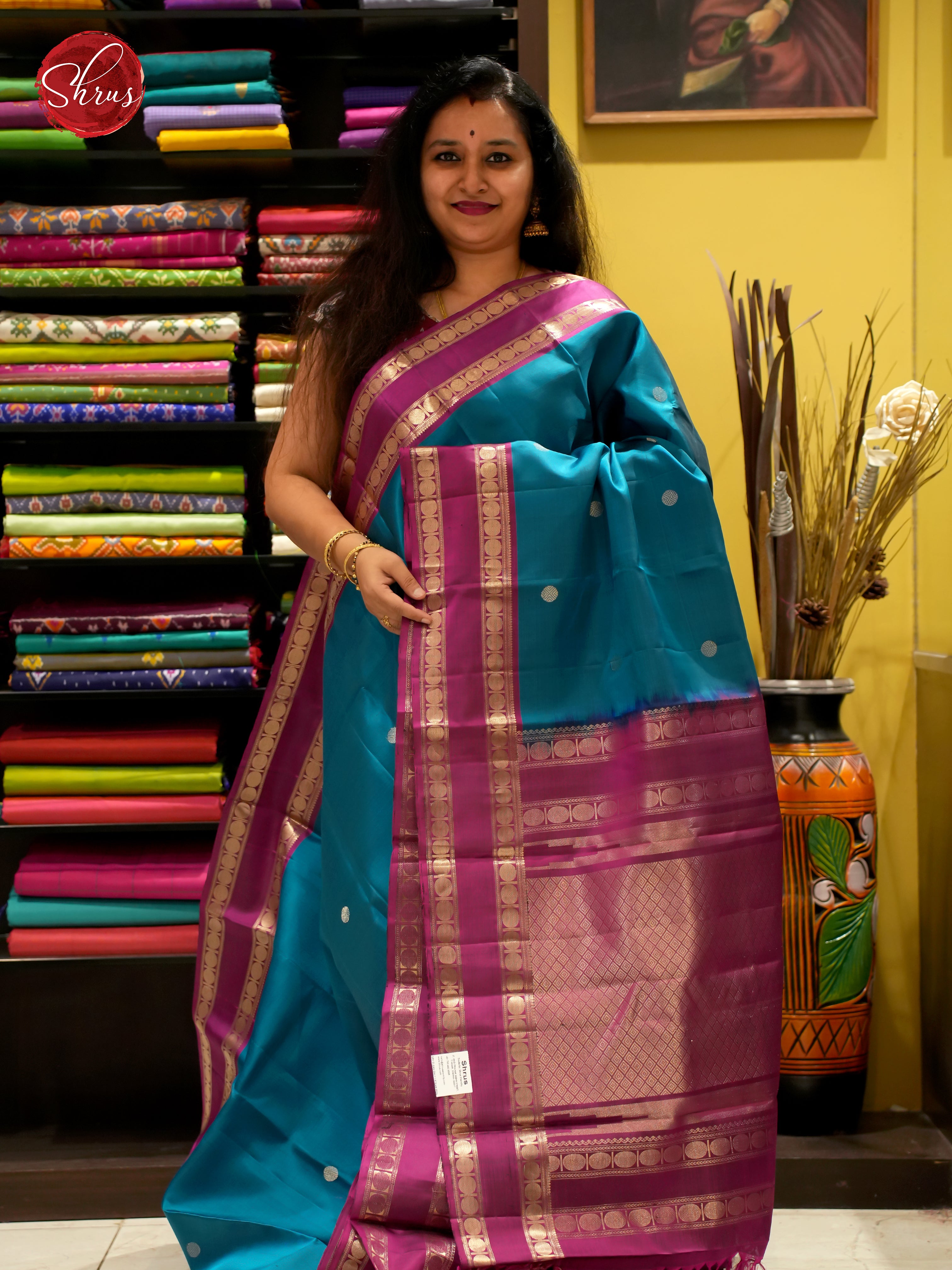 Blue & Wine - Soft Silk Saree - Shop on ShrusEternity.com