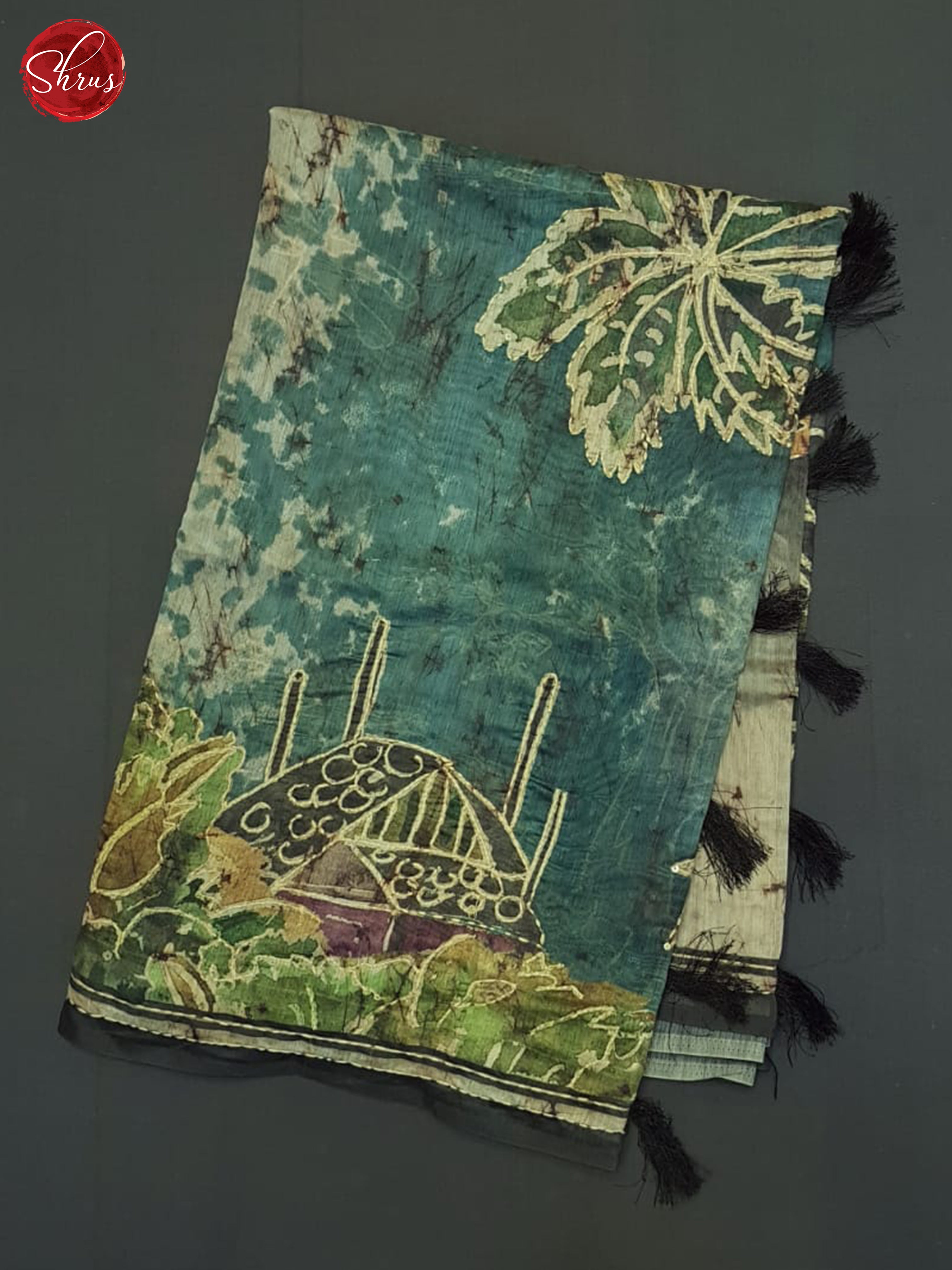 Grey And Aqua Blue- Semi Kantha Saree - Shop on ShrusEternity.com