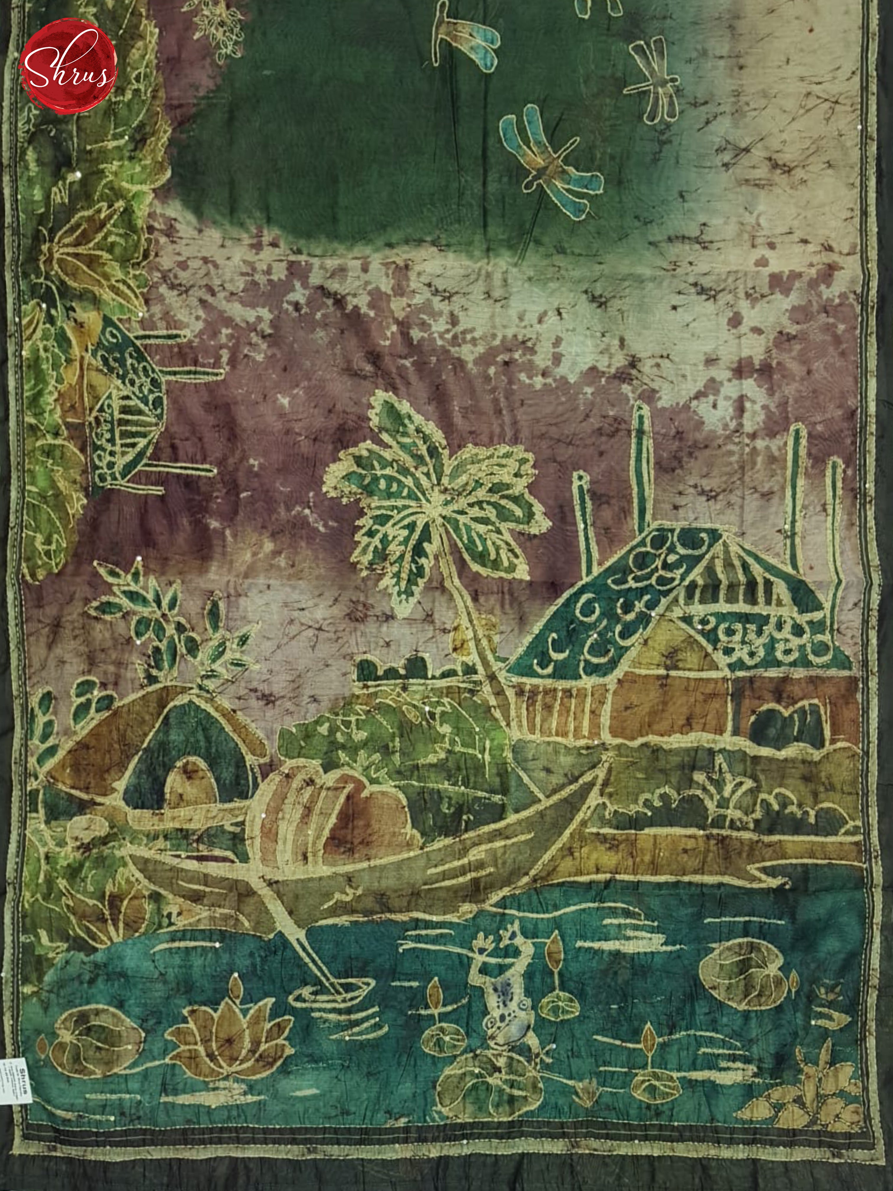 Green And Wine- Semi Kantha Saree - Shop on ShrusEternity.com