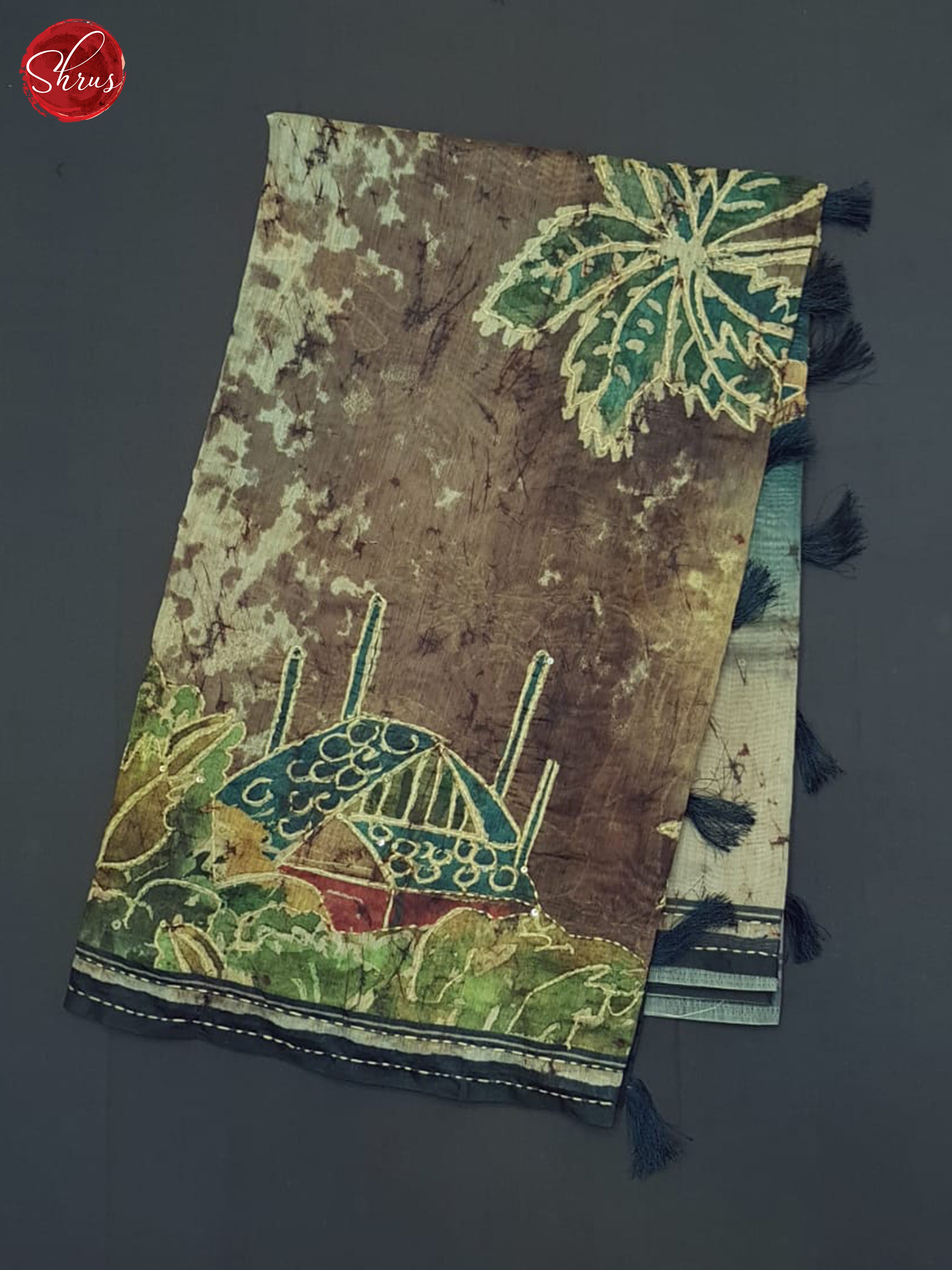 Brown And Aqua Blue- Semi Kantha Saree - Shop on ShrusEternity.com