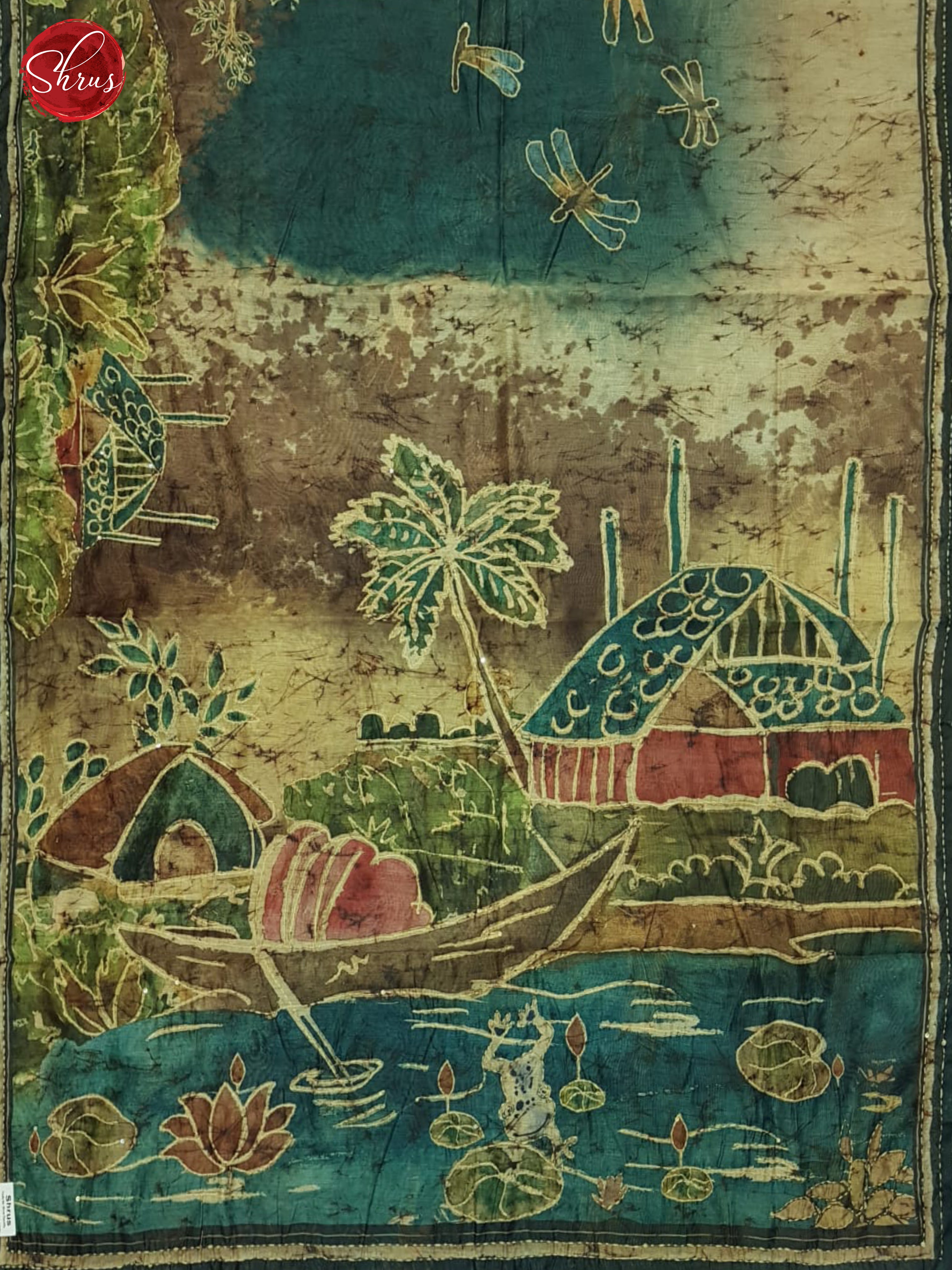 Brown And Aqua Blue- Semi Kantha Saree - Shop on ShrusEternity.com