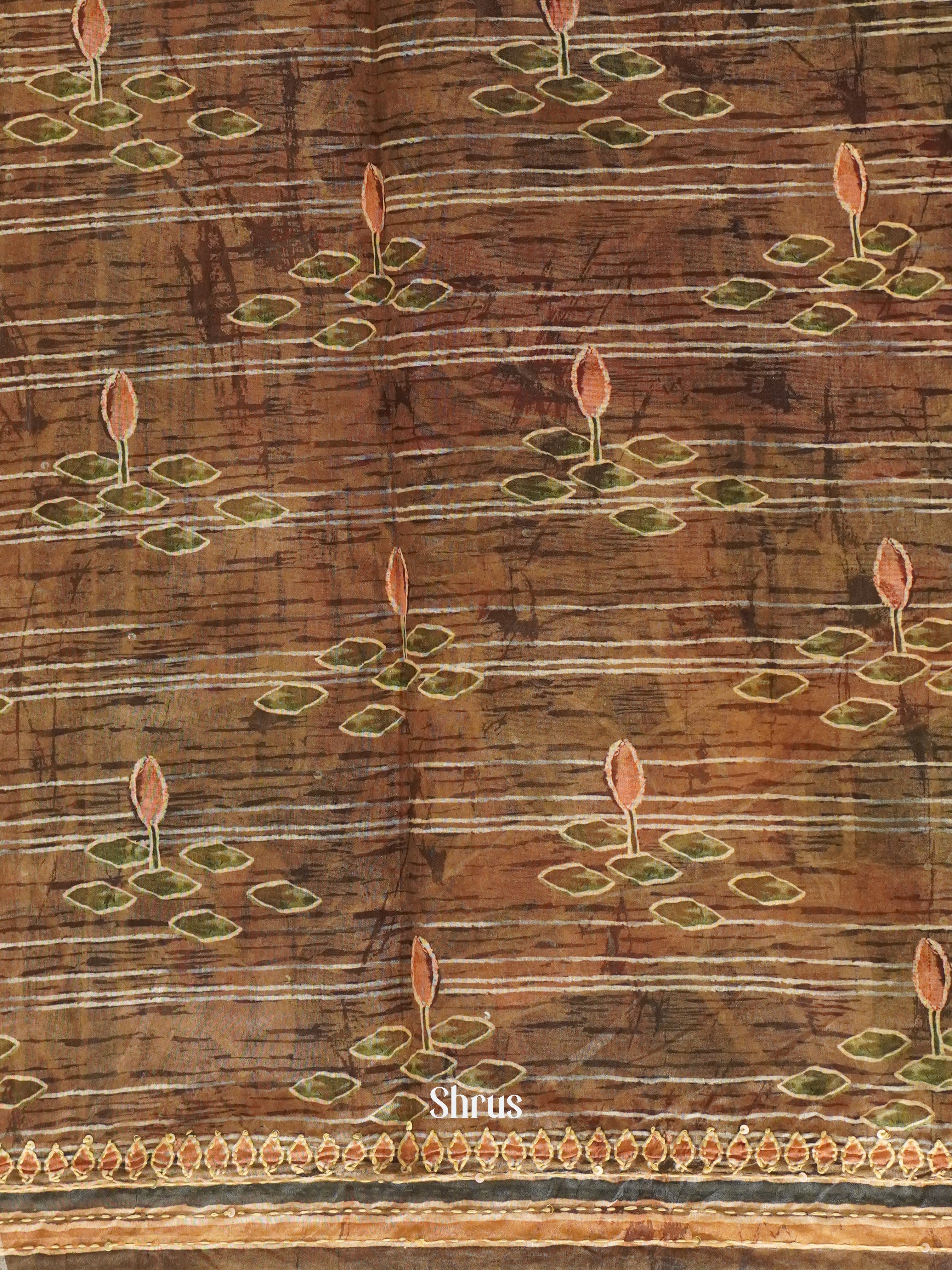 Light Brown & Brown - Semi Kantha Saree - Shop on ShrusEternity.com
