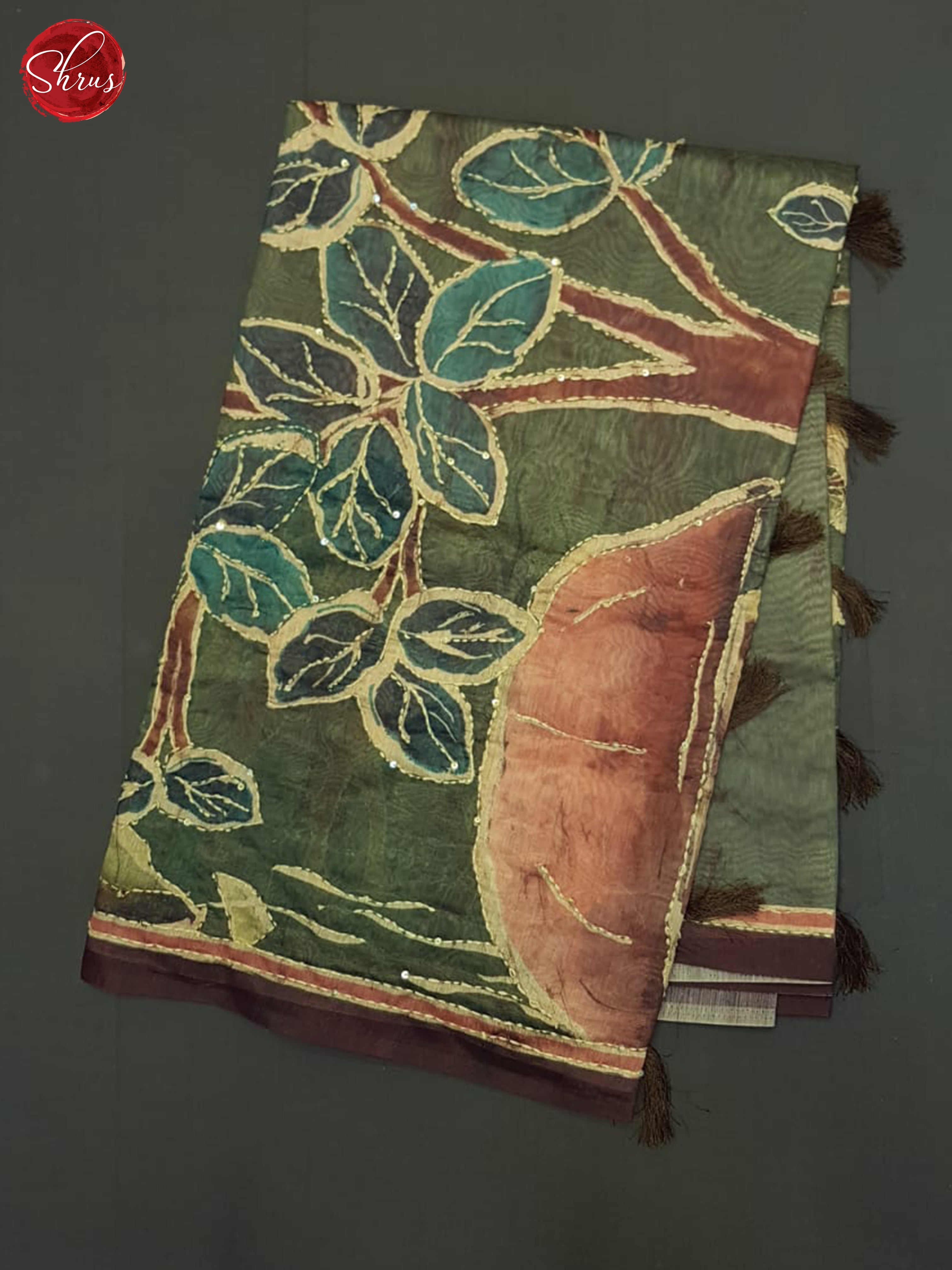 Green & Brown - Semi Kantha Saree - Shop on ShrusEternity.com