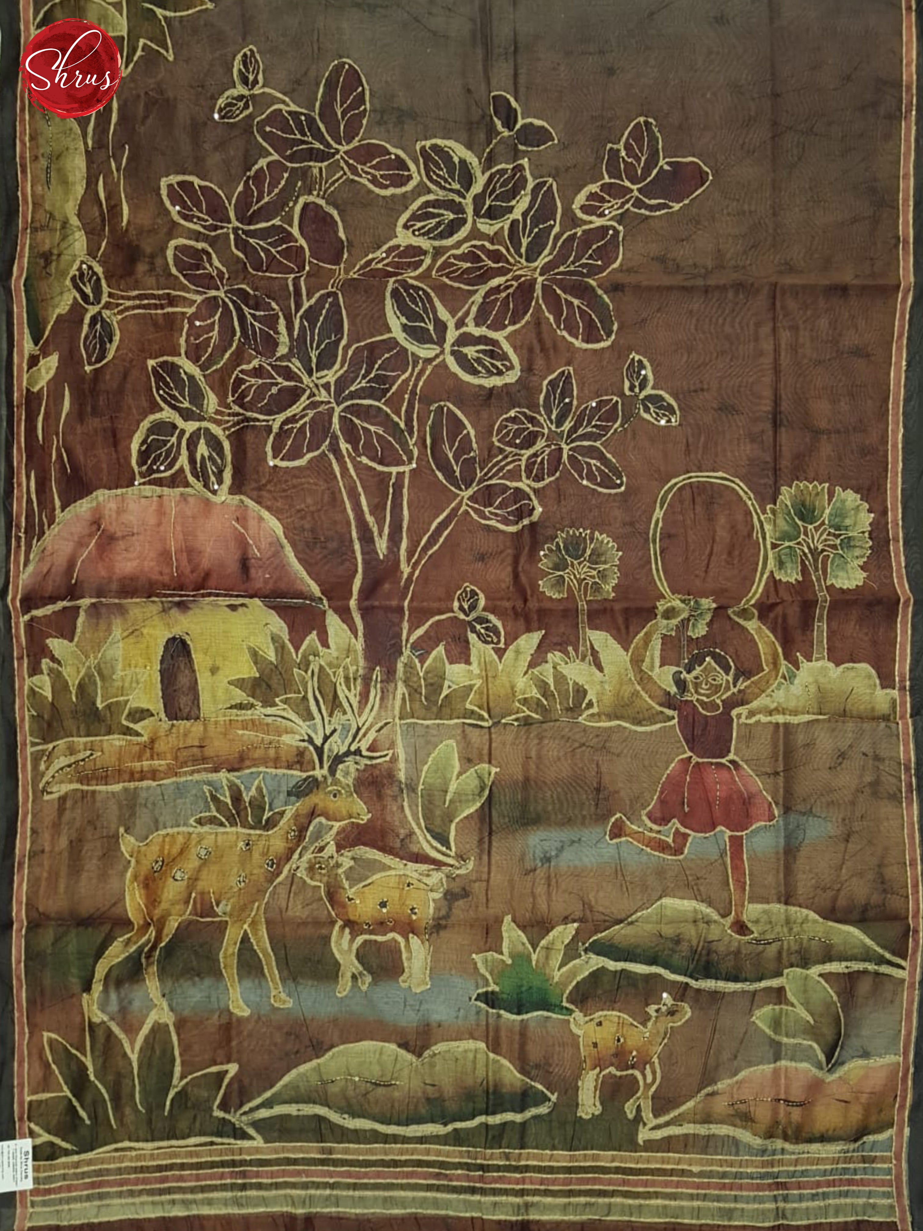 Brown And Grey- semi Kantha Saree - Shop on ShrusEternity.com