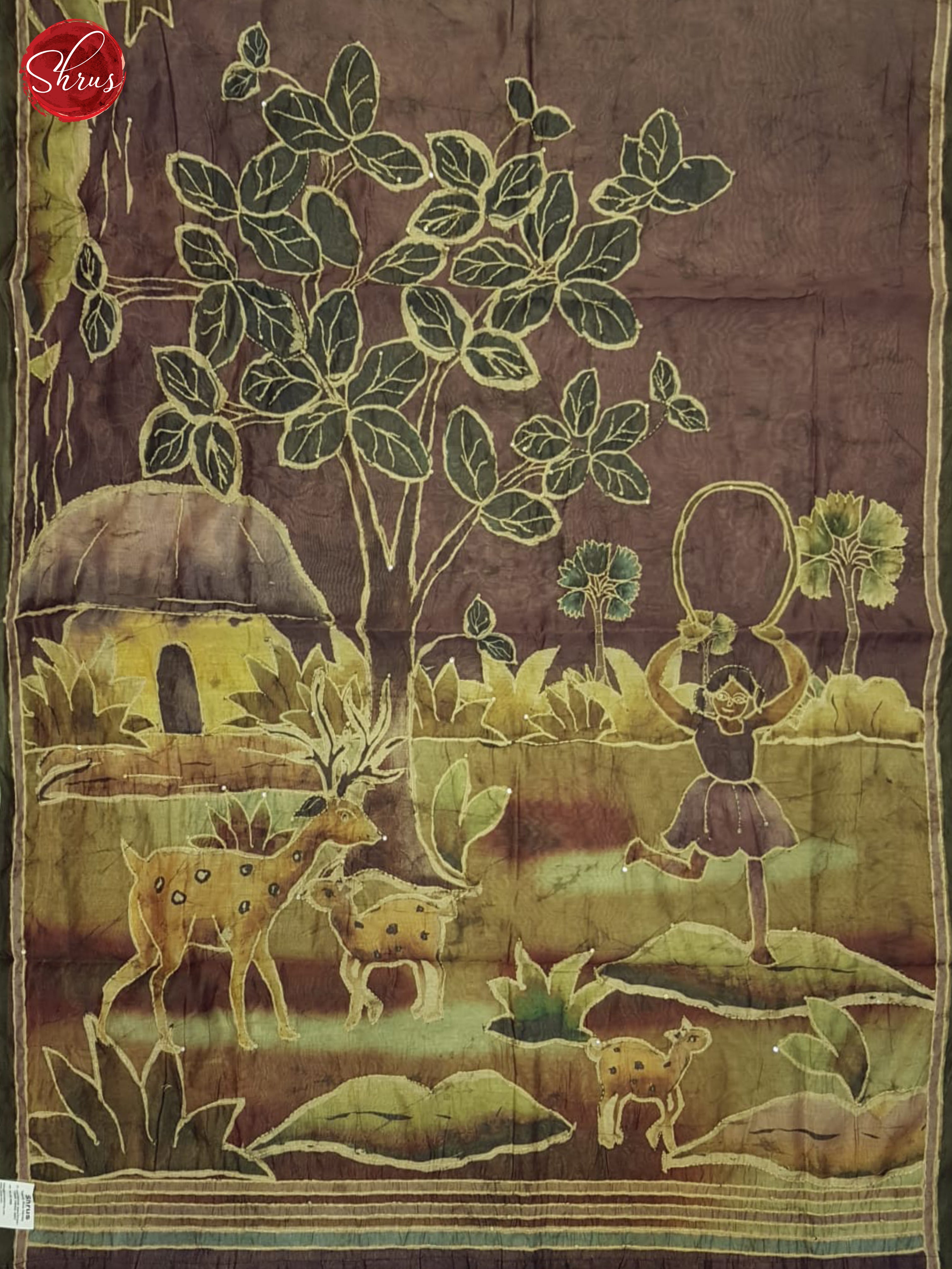Dusty Wine And Green- Semi Kantha Saree - Shop on ShrusEternity.com