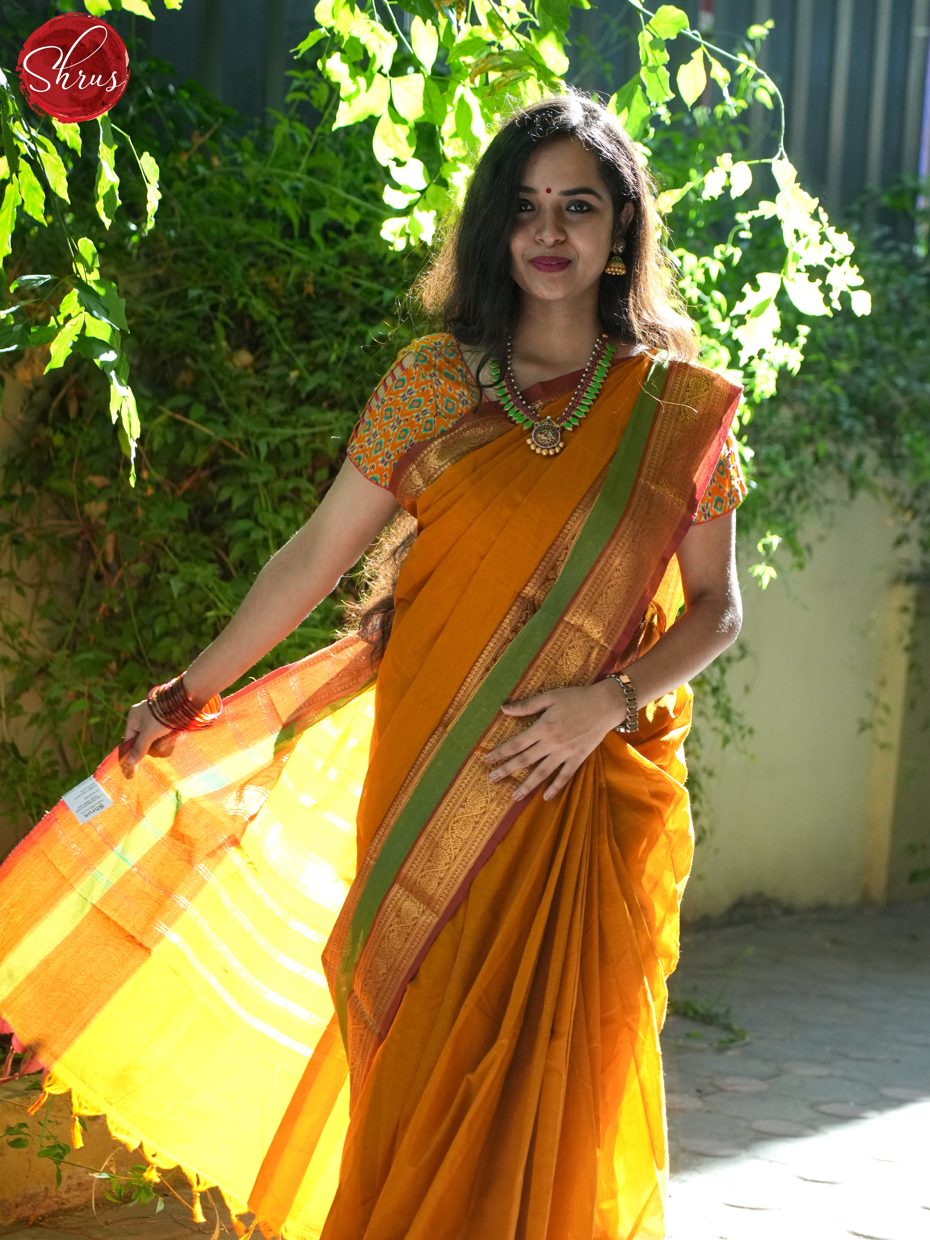 Brown & Green - Chettinad Cotton Saree - Shop on ShrusEternity.com
