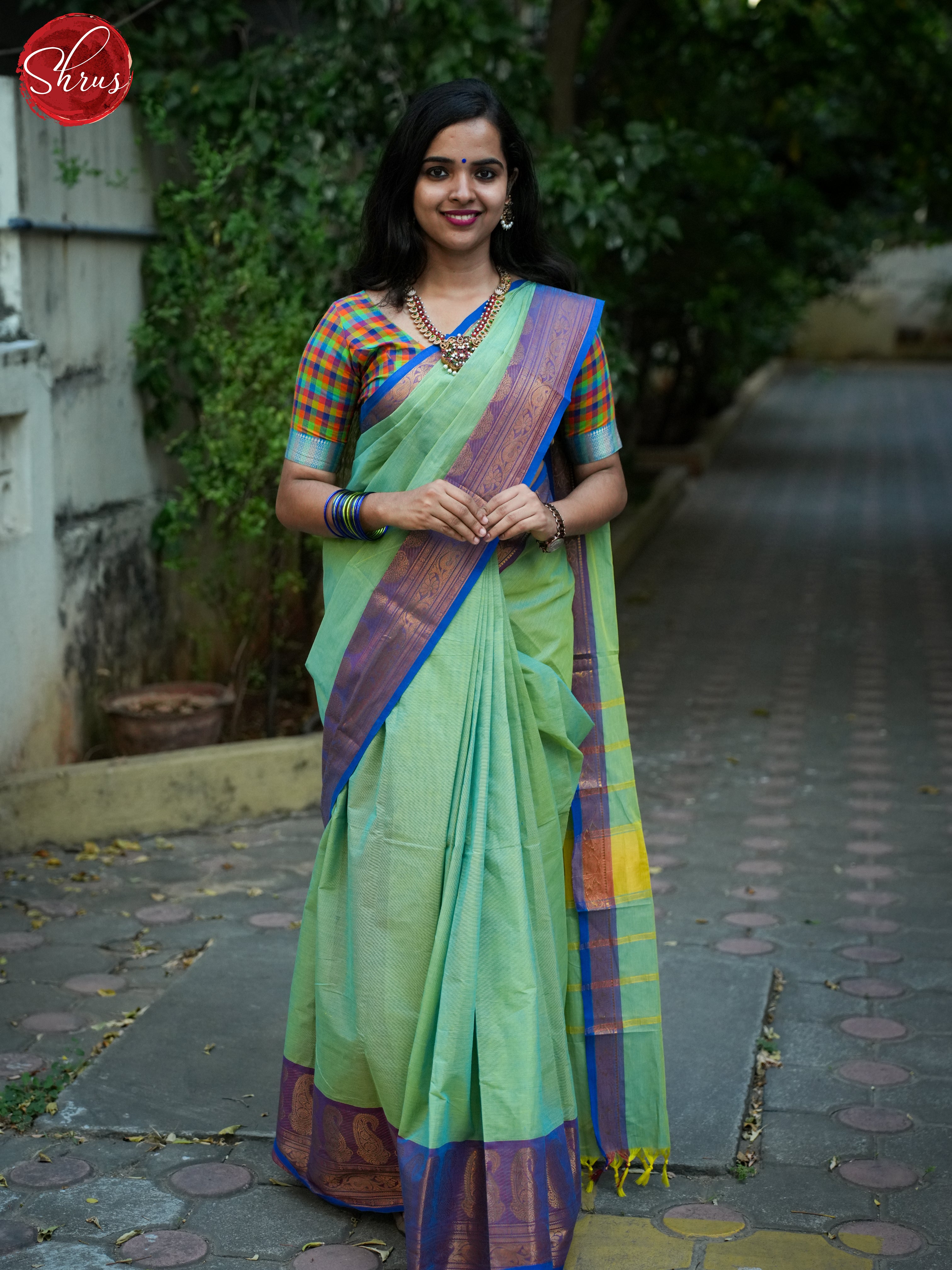 Green & Purple - Chettinad Cotton Saree - Shop on ShrusEternity.com