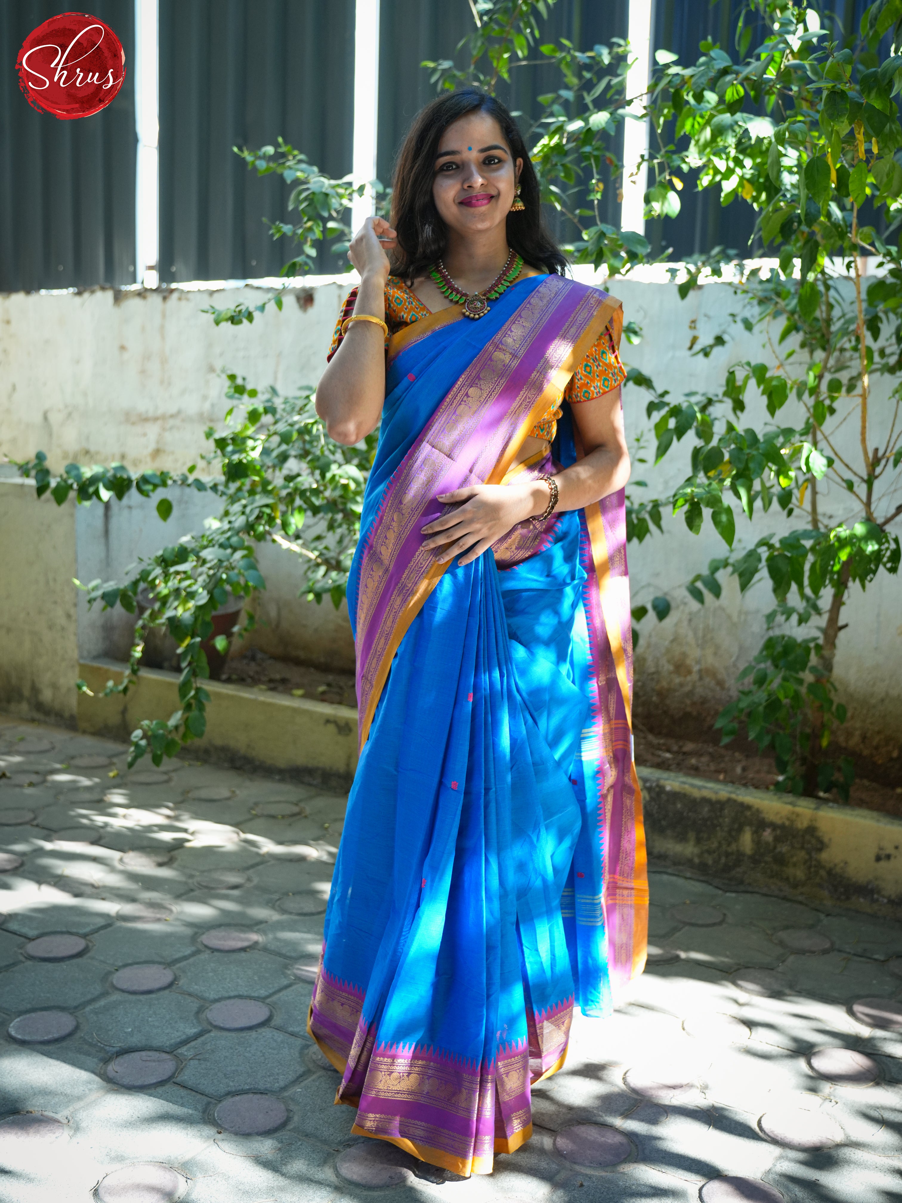 Blue & Purple - Chettinad Cotton Saree - Shop on ShrusEternity.com