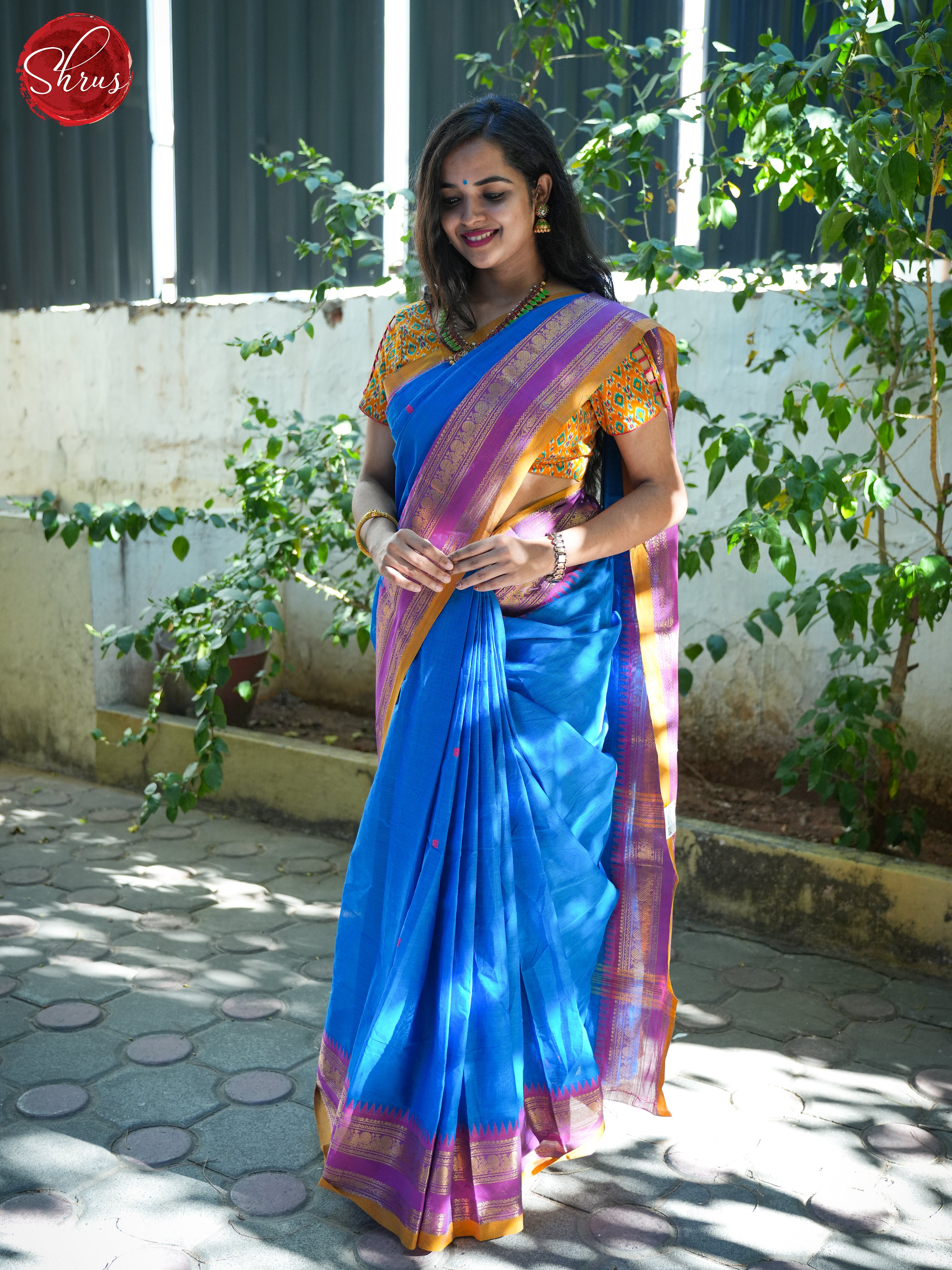 Blue & Purple - Chettinad Cotton Saree - Shop on ShrusEternity.com