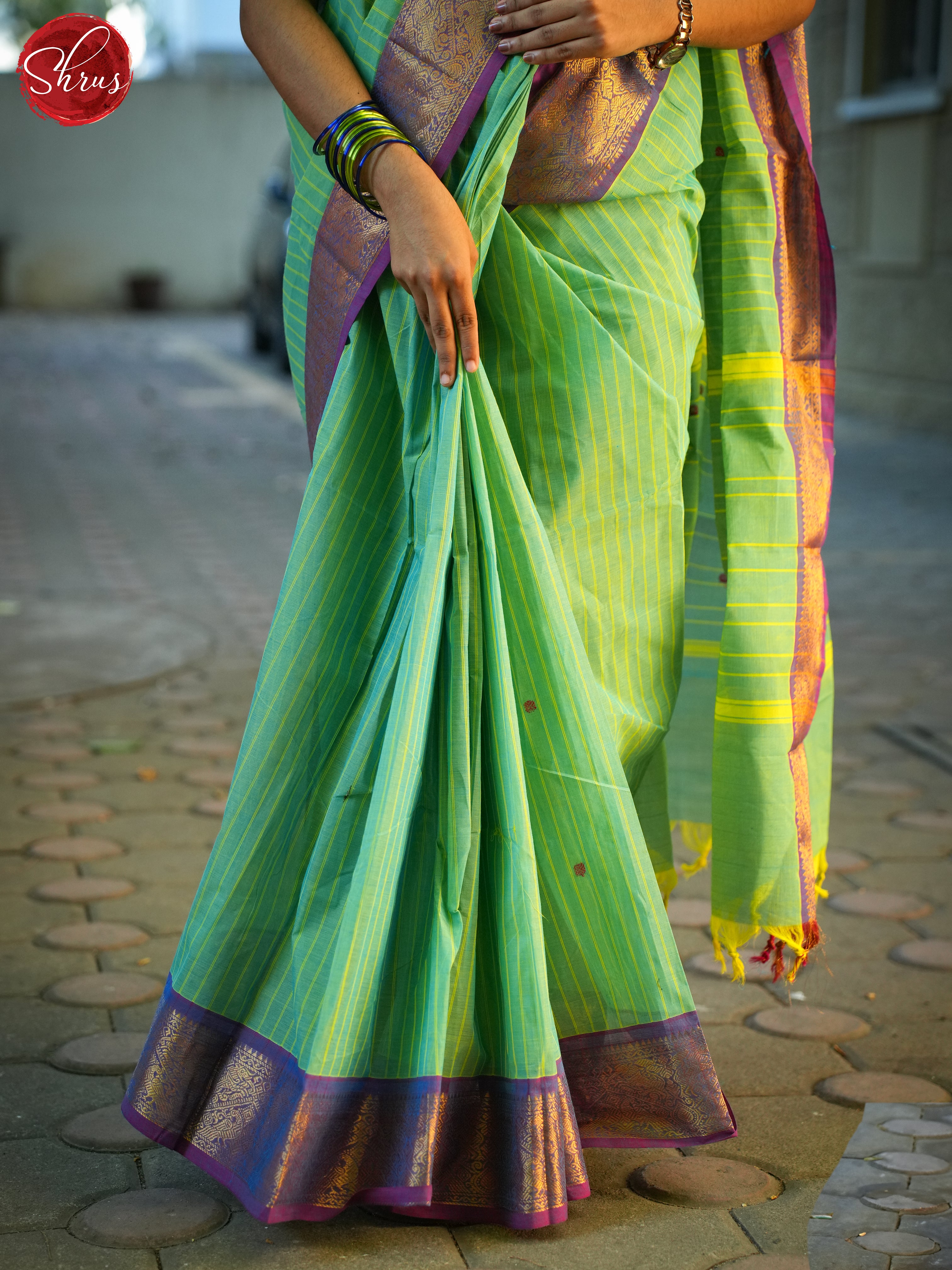Green & Purple- Chettinad Cotton Saree - Shop on ShrusEternity.com