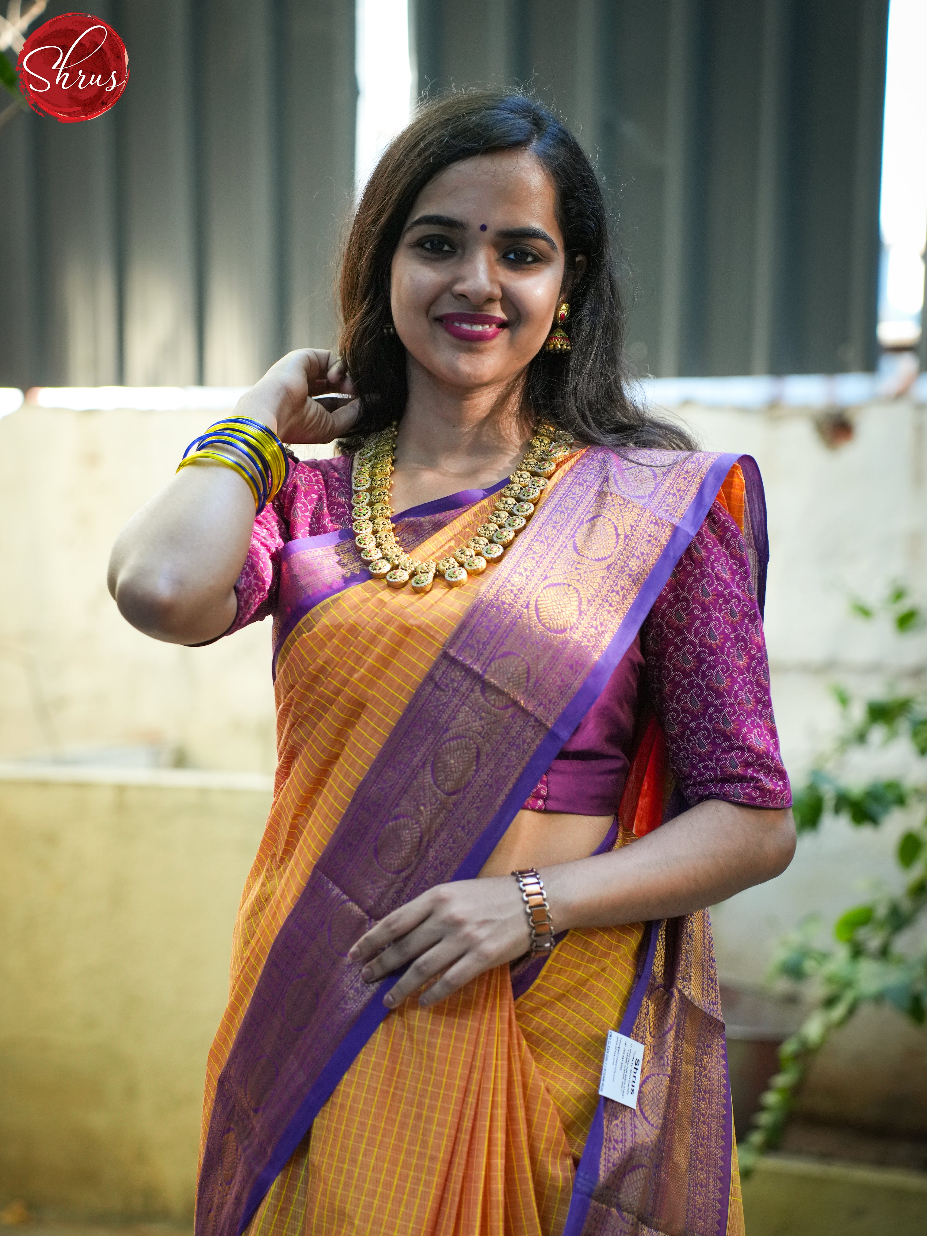 Orange & Purple - Chettinad Cotton Saree - Shop on ShrusEternity.com