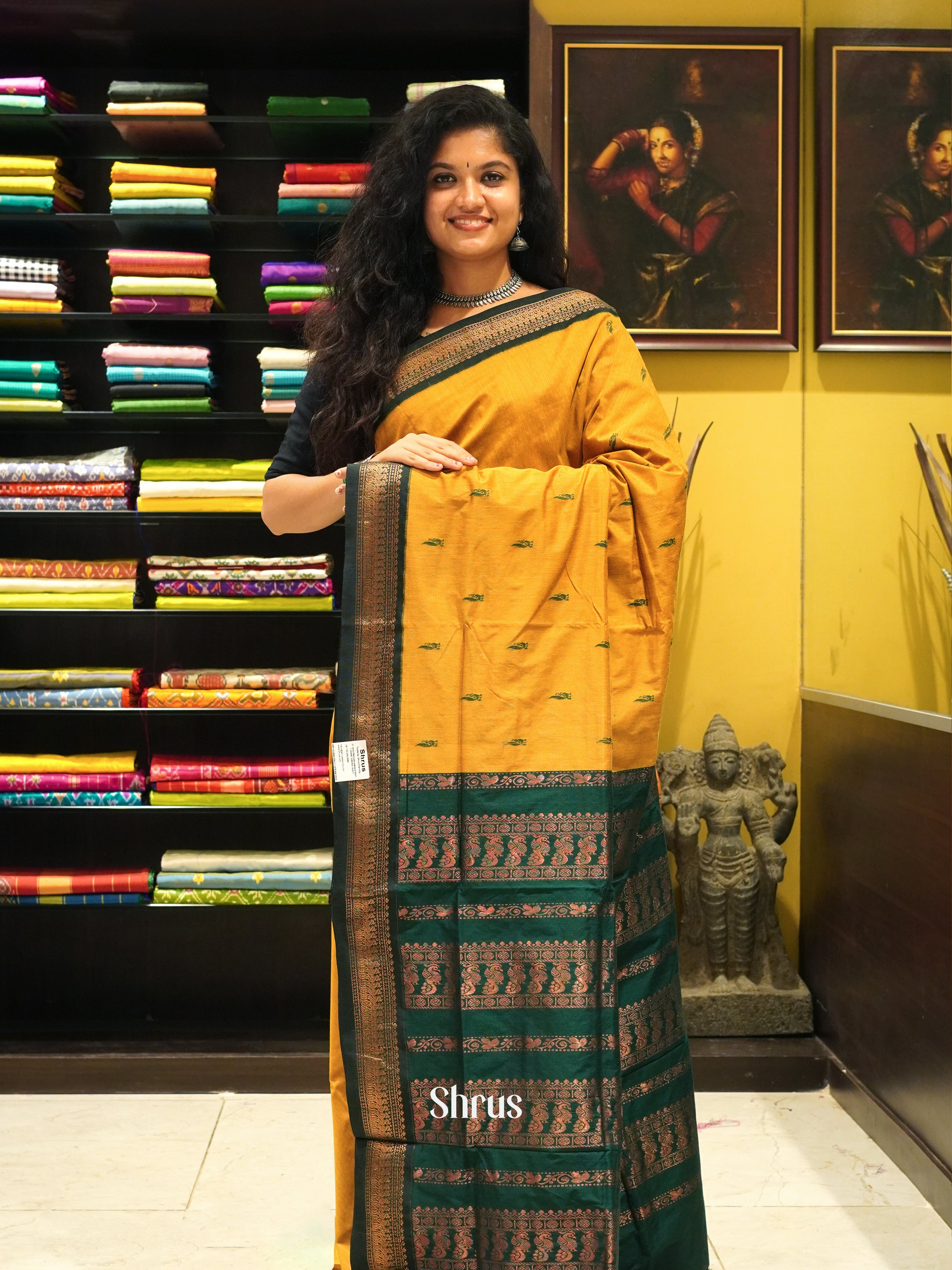Mustard & Green - Kalyani Cotton Saree - Shop on ShrusEternity.com