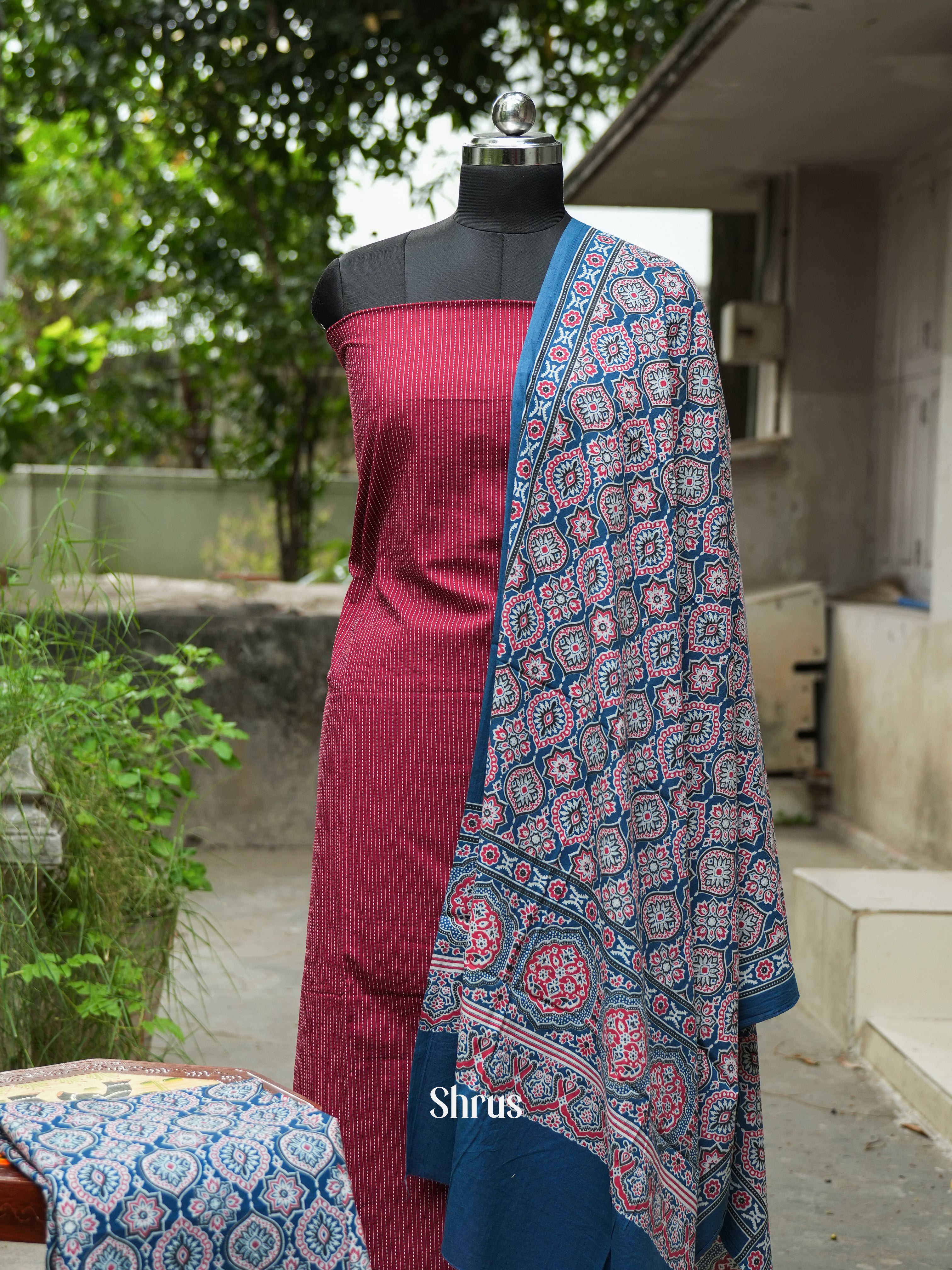 Maroon & Blue - Ajrakh Salwar - Shop on ShrusEternity.com