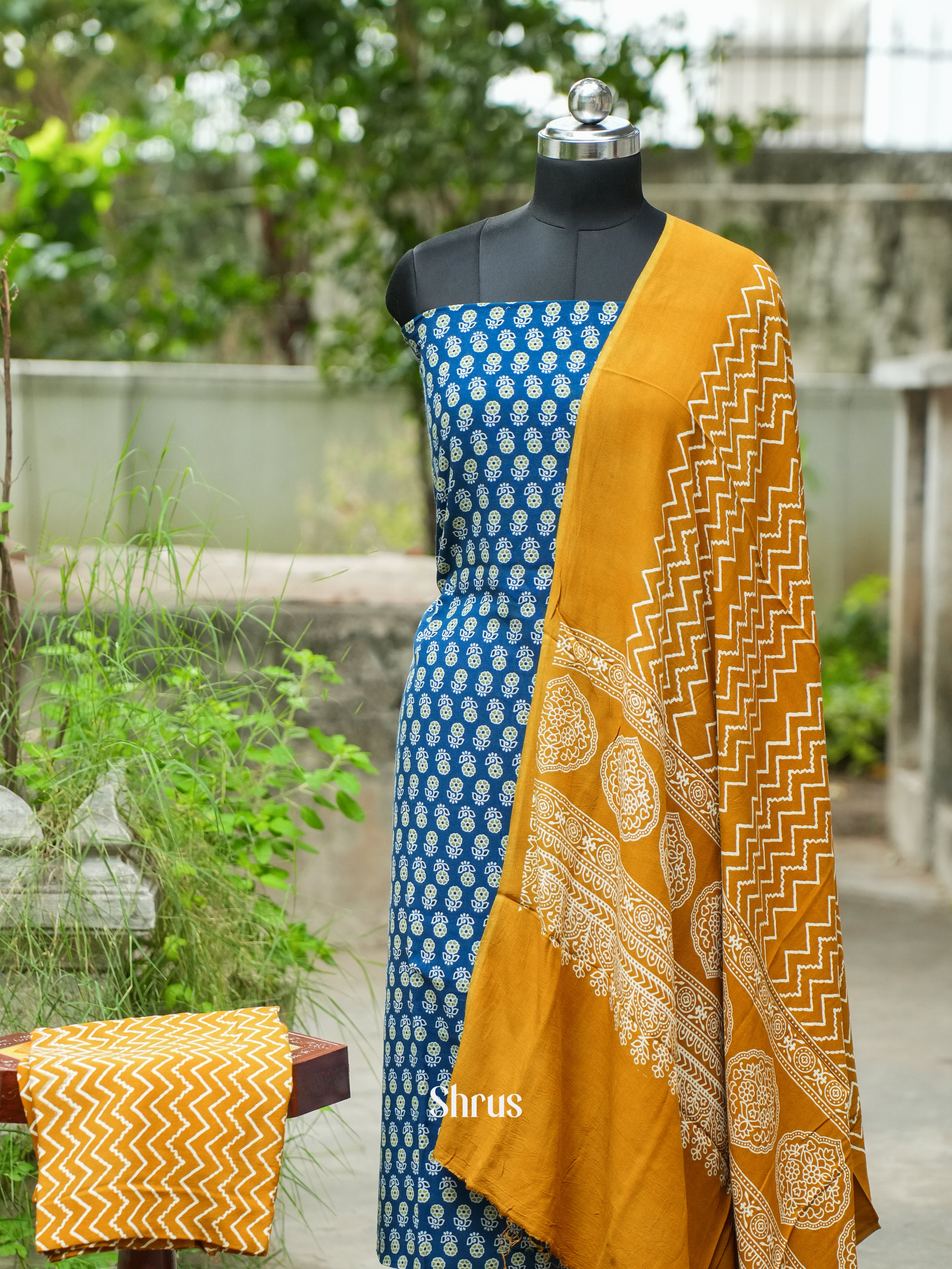 Blue & Mustard - Ajrakh Salwar - Shop on ShrusEternity.com