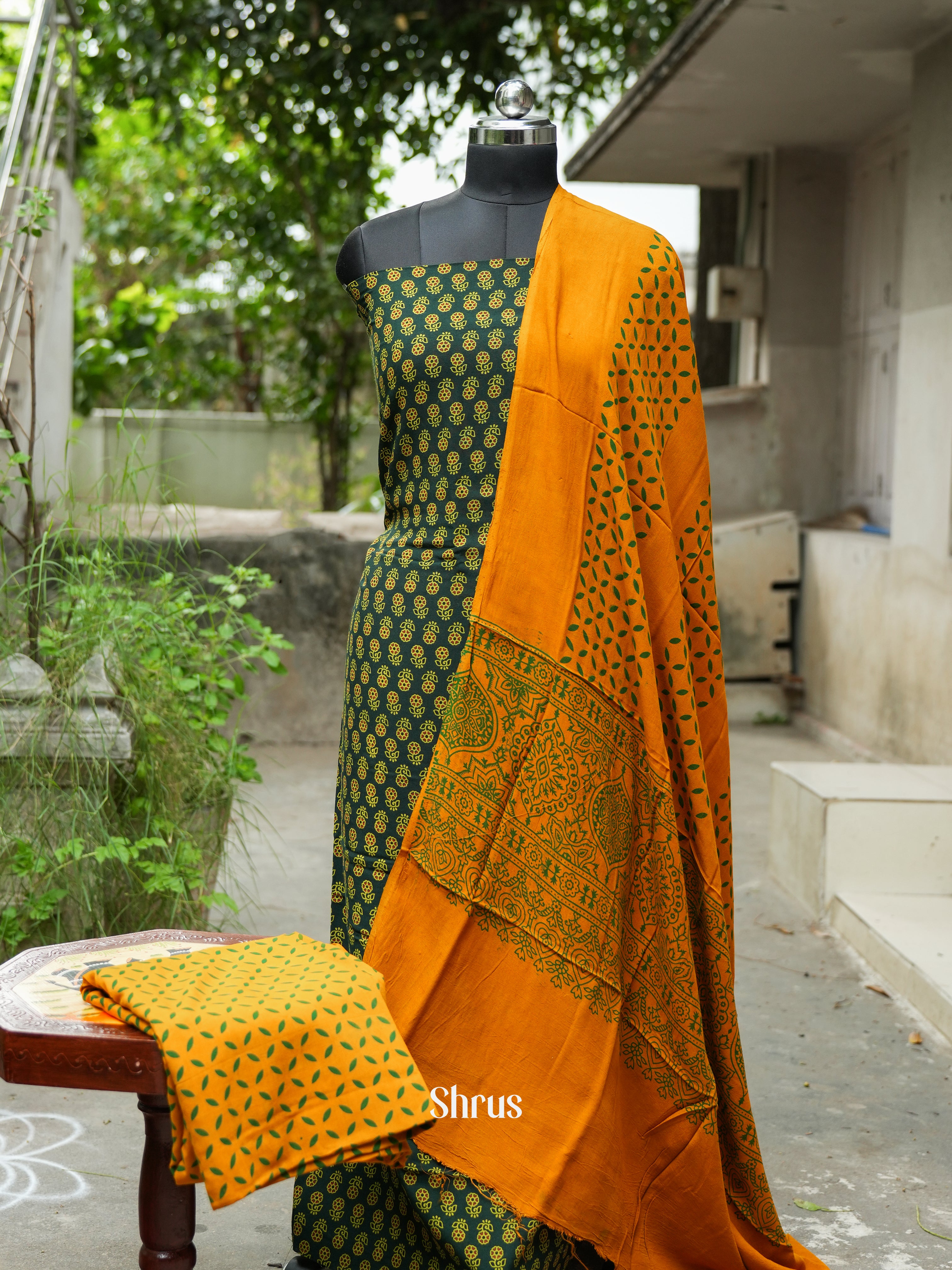 Green & Mustard - Ajrakh Salwar - Shop on ShrusEternity.com