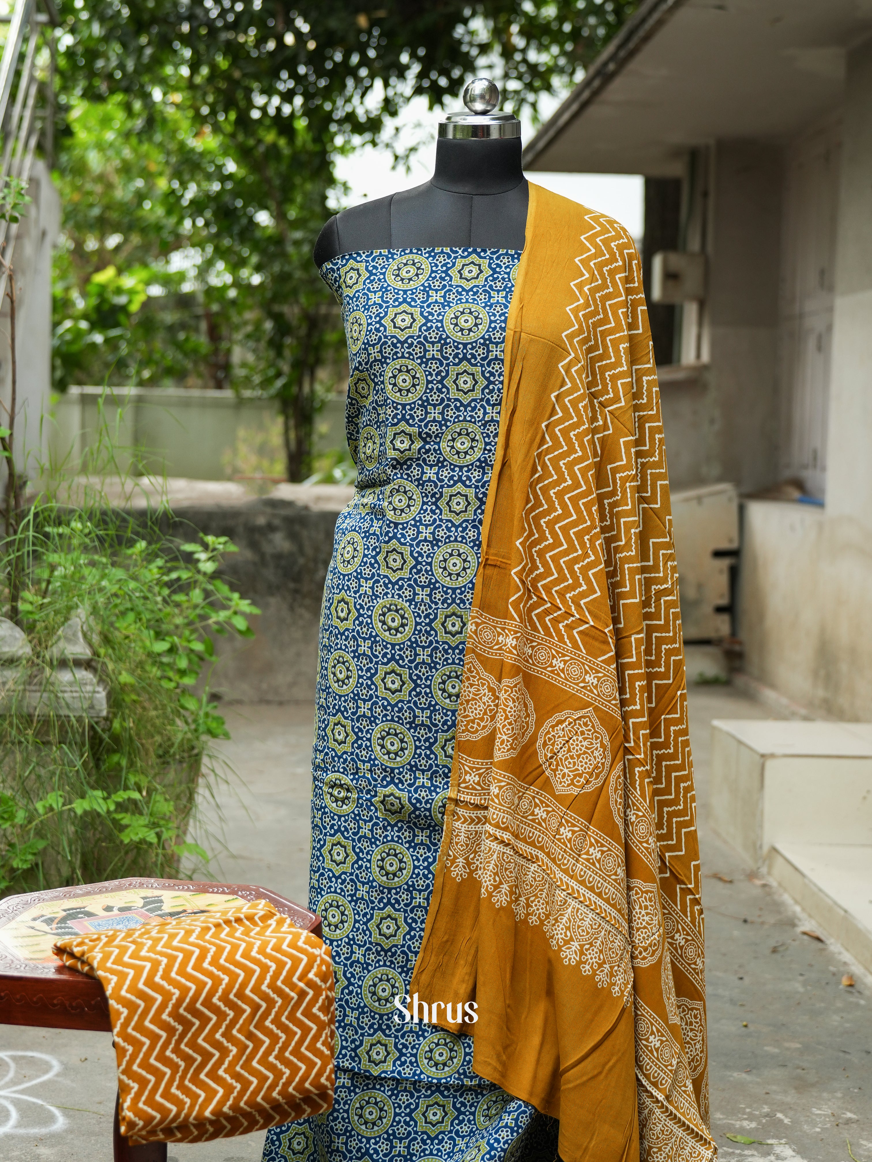Blue & Mustard - Ajrakh Salwar - Shop on ShrusEternity.com