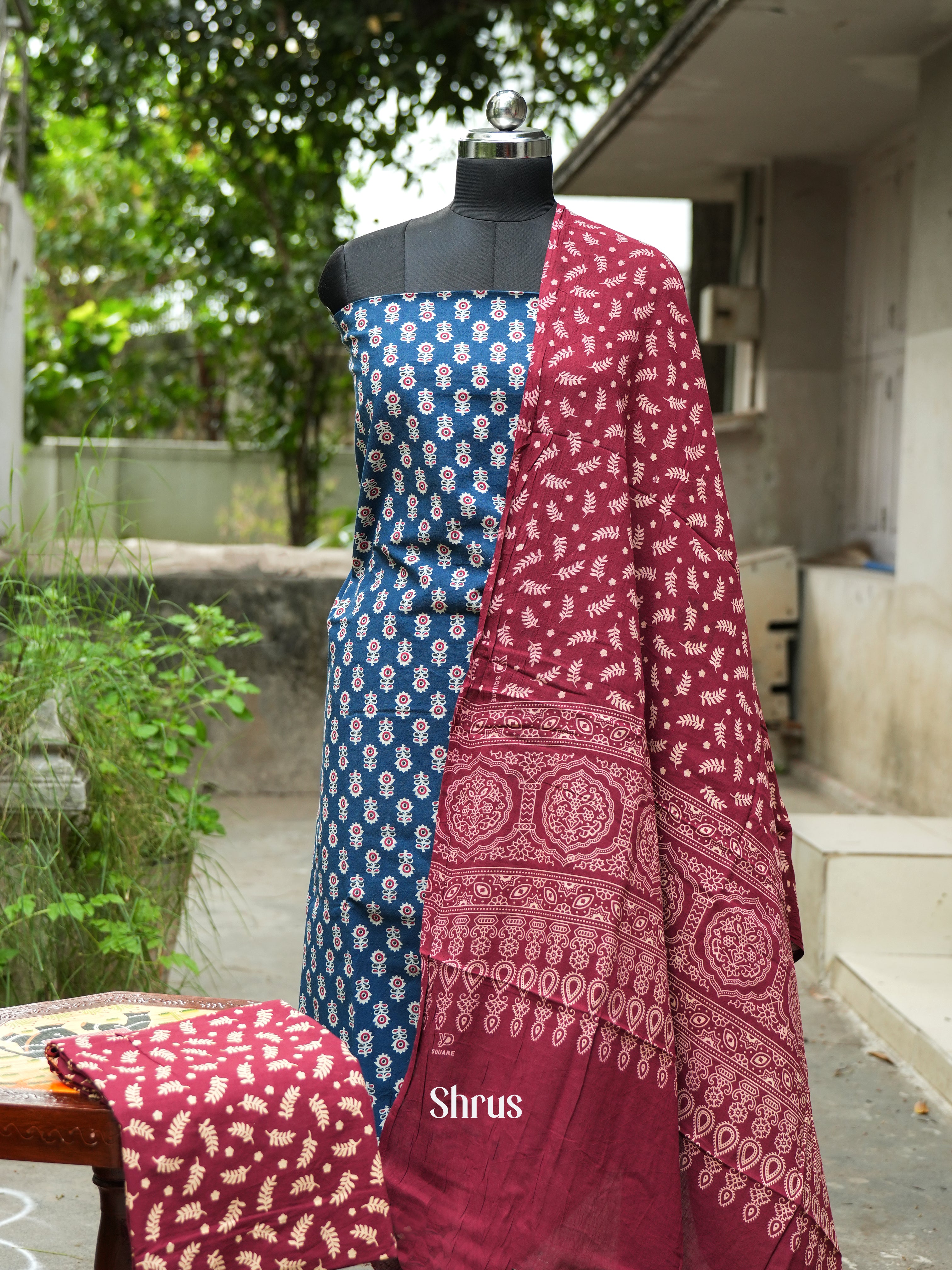 Blue & Maroon - Ajrakh Salwar - Shop on ShrusEternity.com