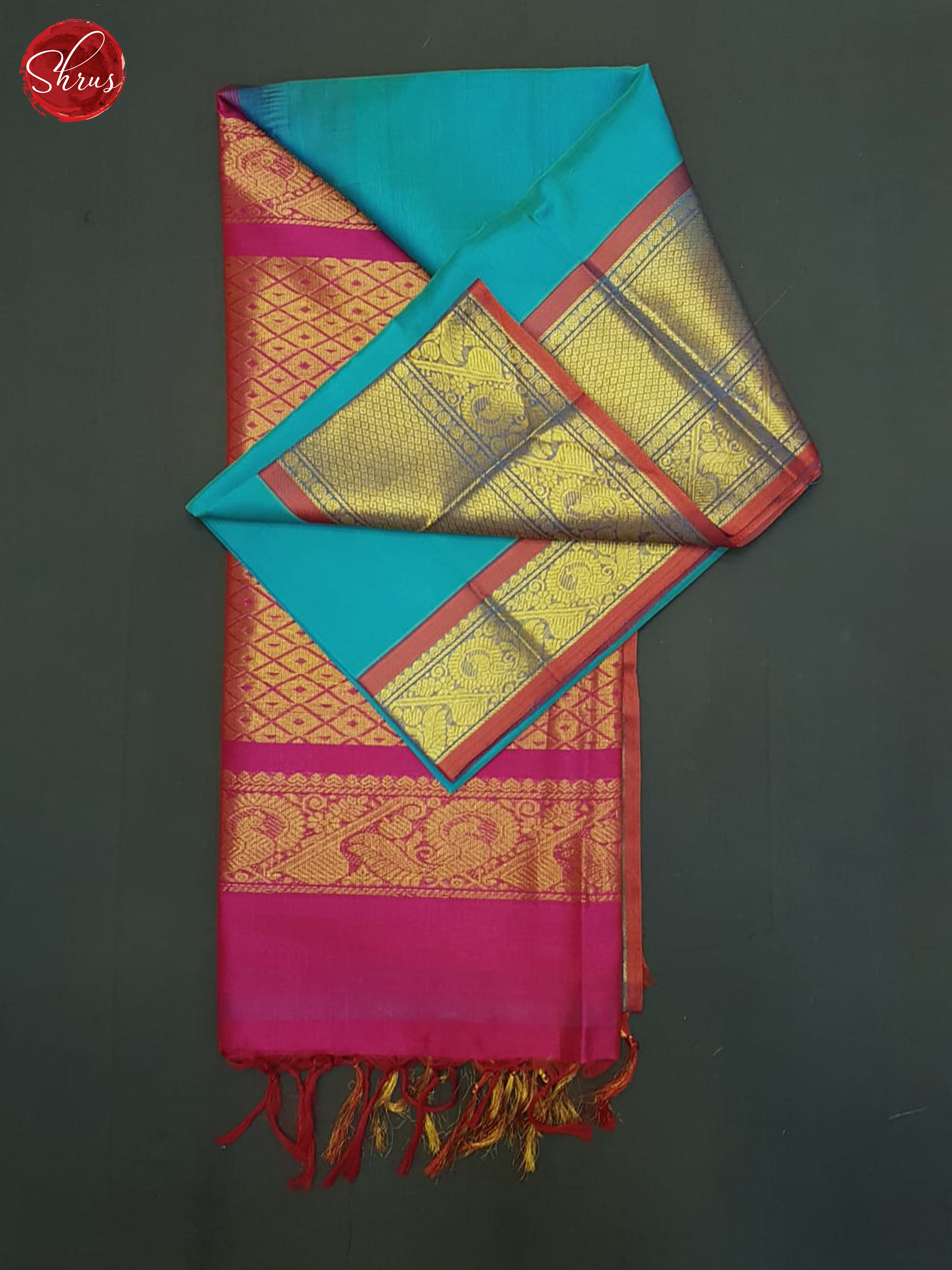 Blue And Pink- Silk Cotton Saree - Shop on ShrusEternity.com