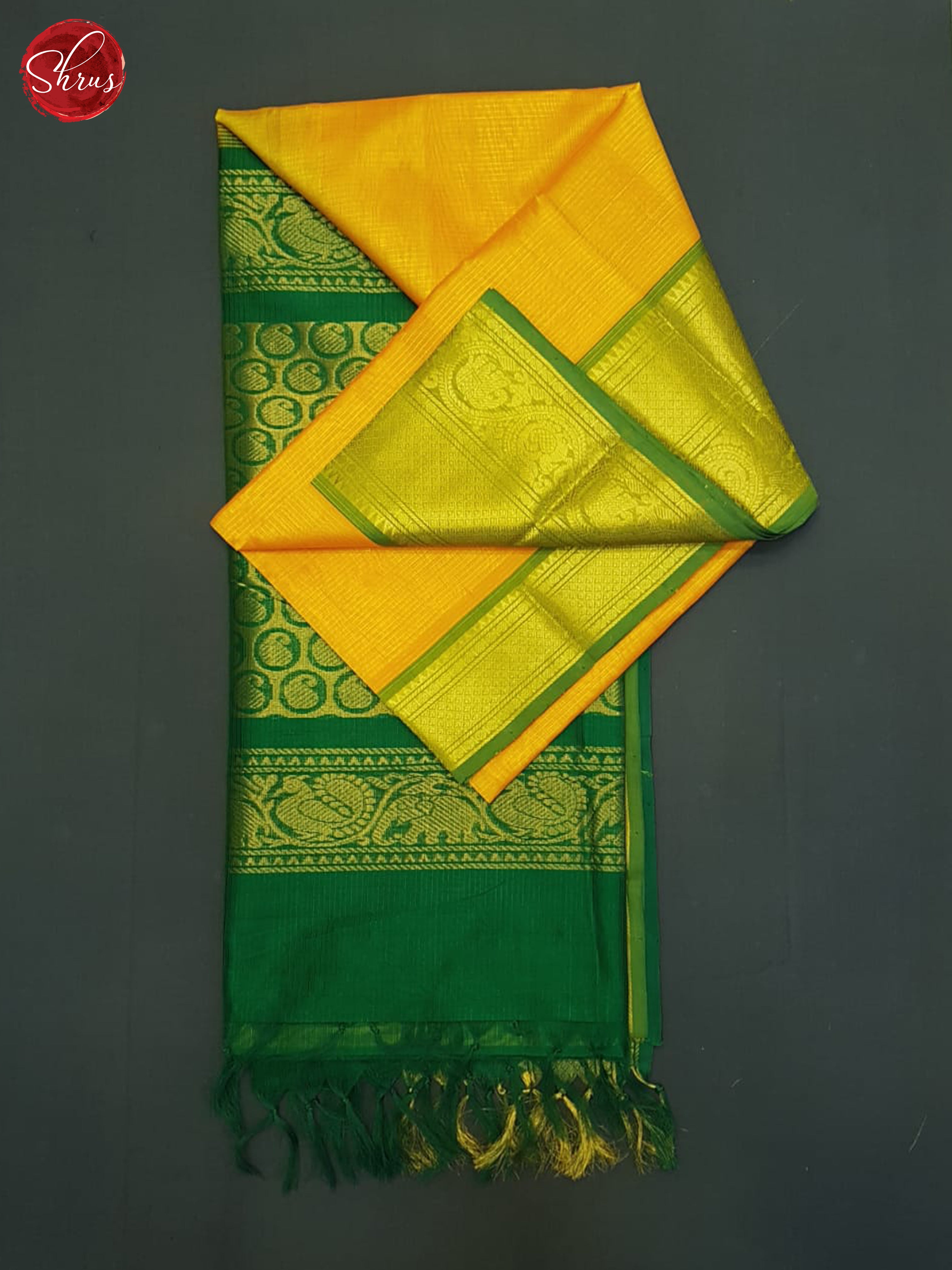 Fire Orange And Green- Silk Cotton Saree - Shop on ShrusEternity.com