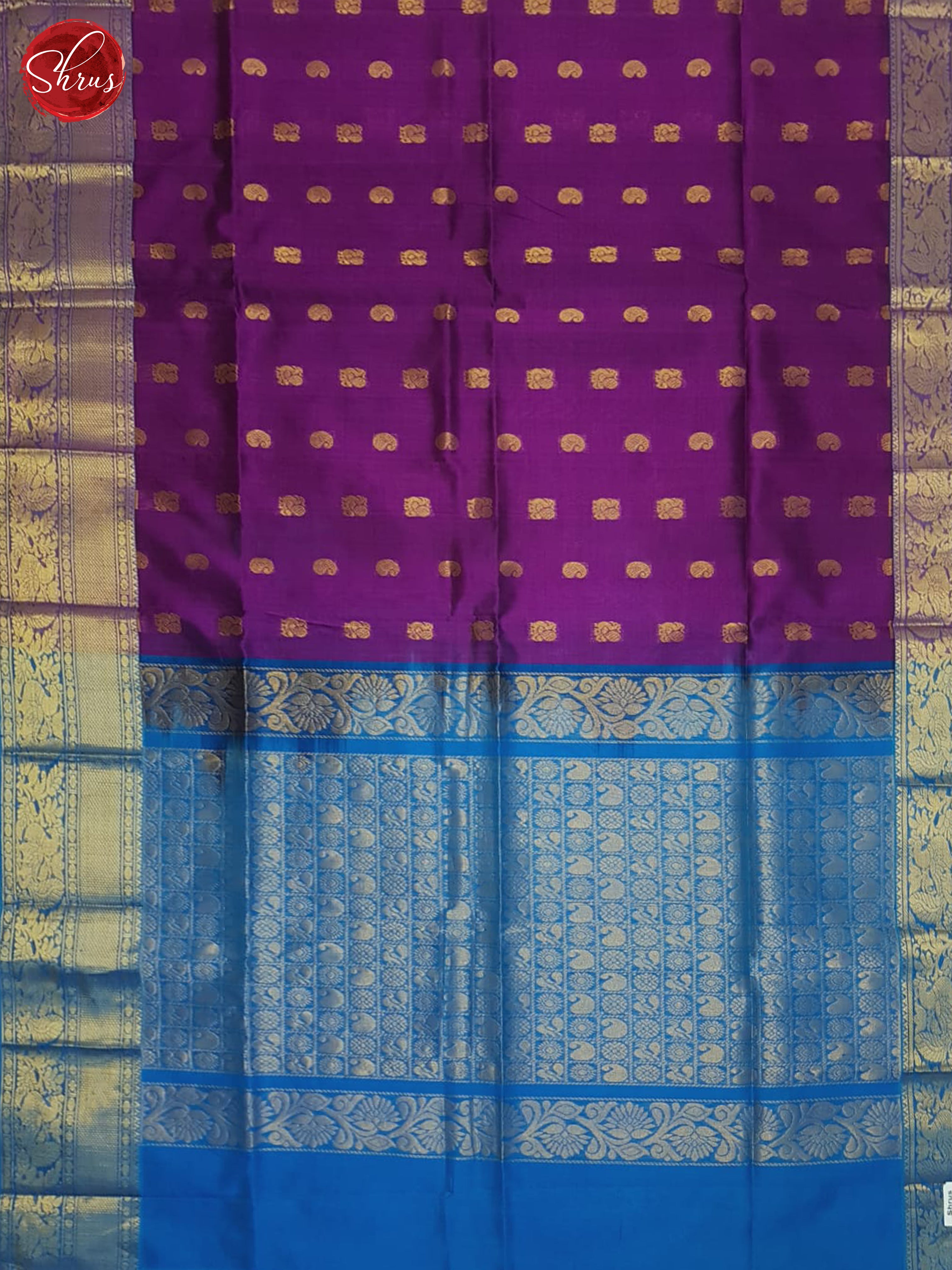 Purple And Blue- Silk Cotton Saree - Shop on ShrusEternity.com