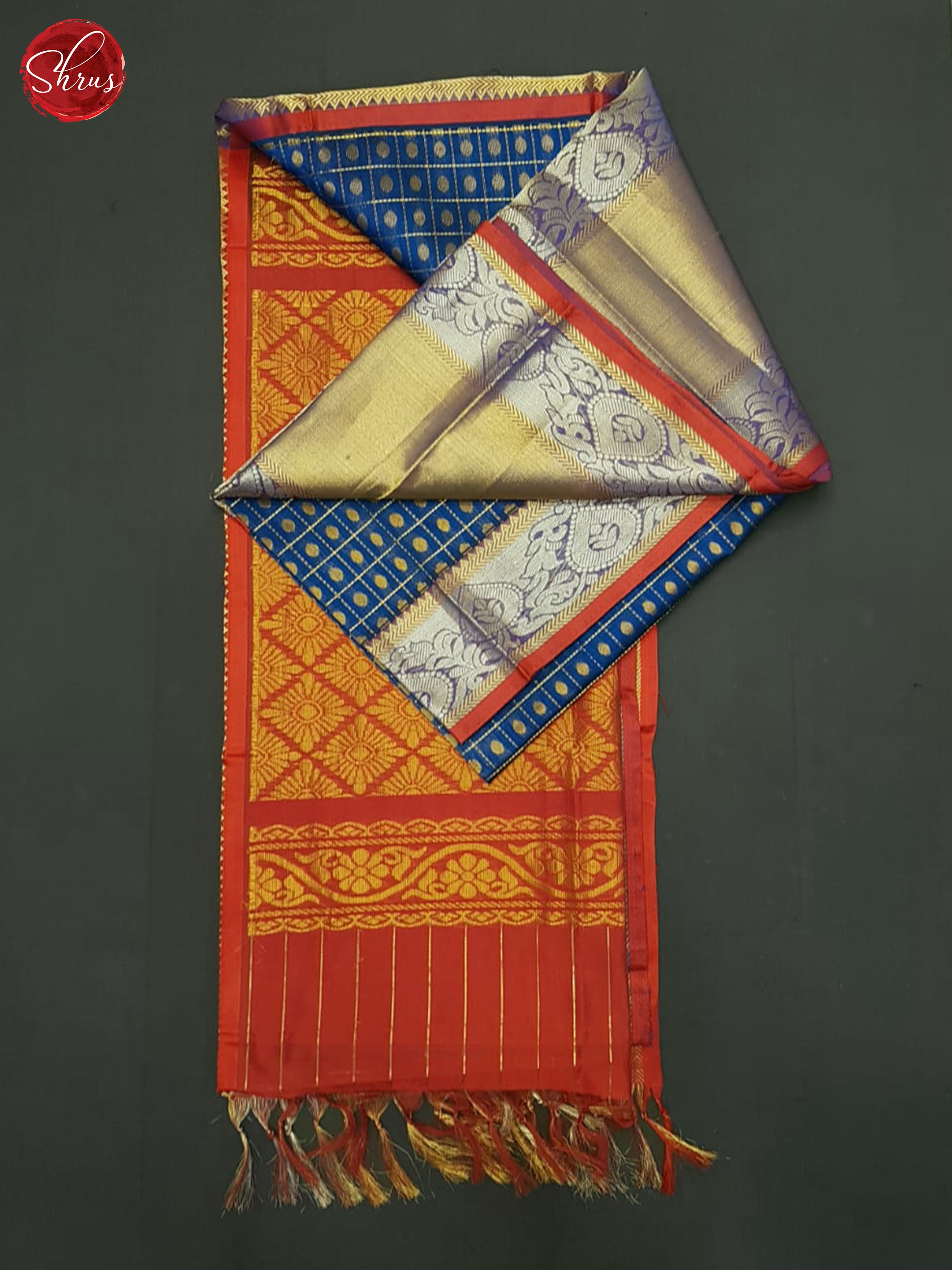 Blue And Red- Silk Cotton Saree - Shop on ShrusEternity.com
