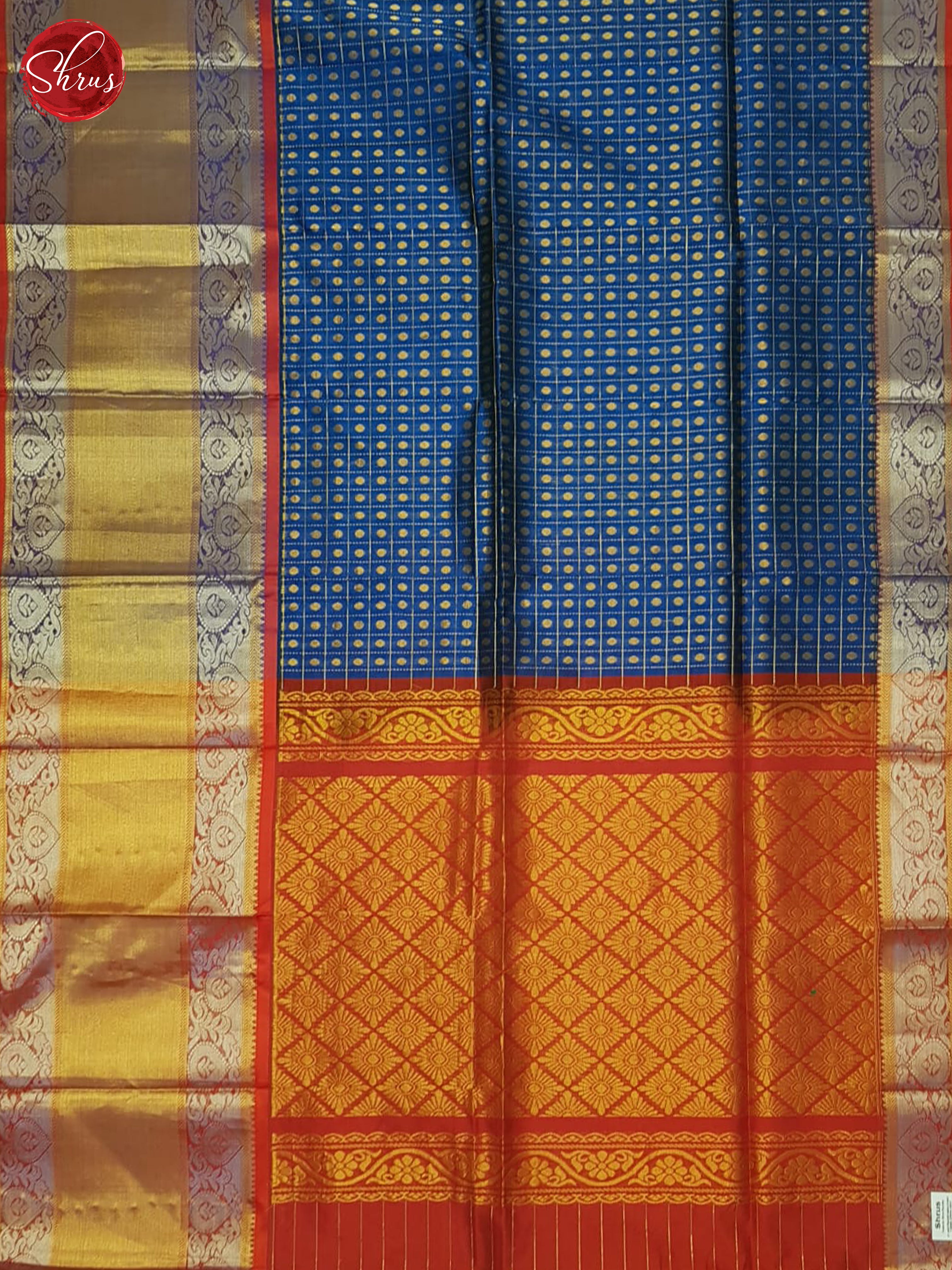 Blue And Red- Silk Cotton Saree - Shop on ShrusEternity.com