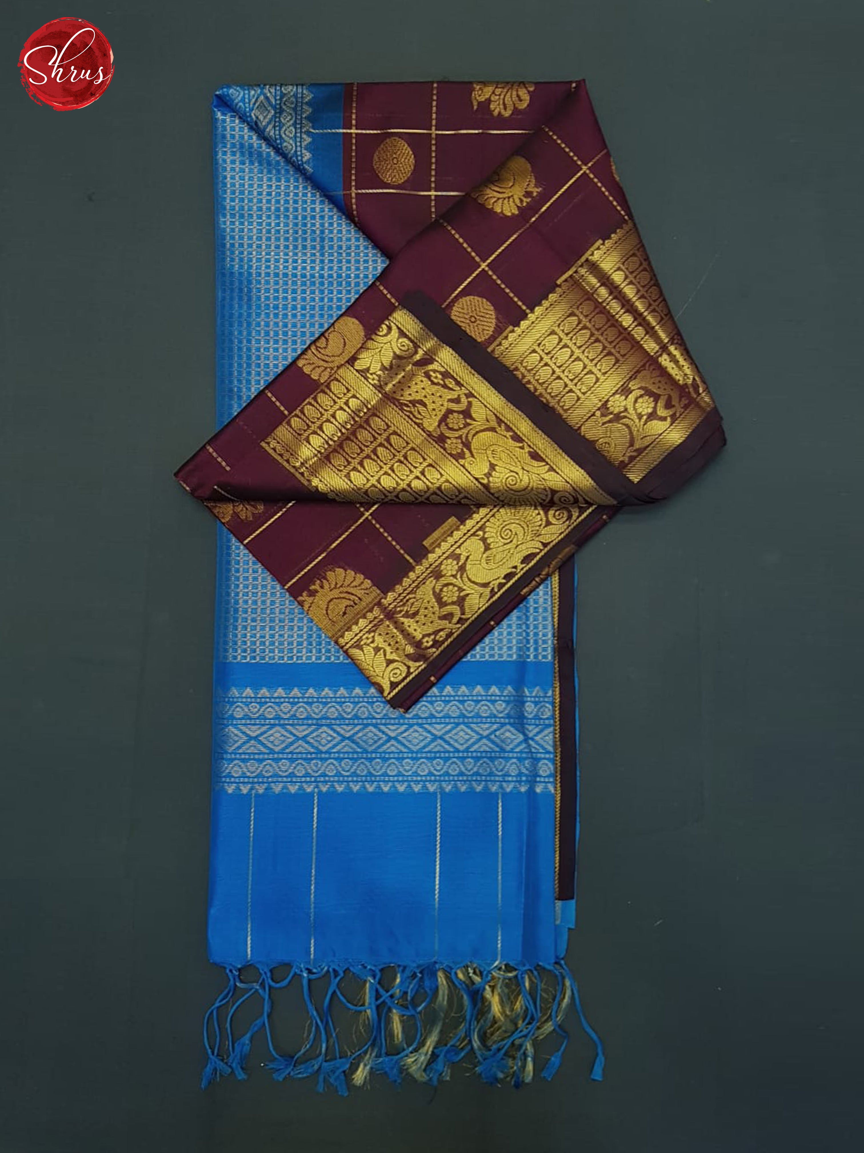 Maroon And Blue- Silk Cotton saree - Shop on ShrusEternity.com
