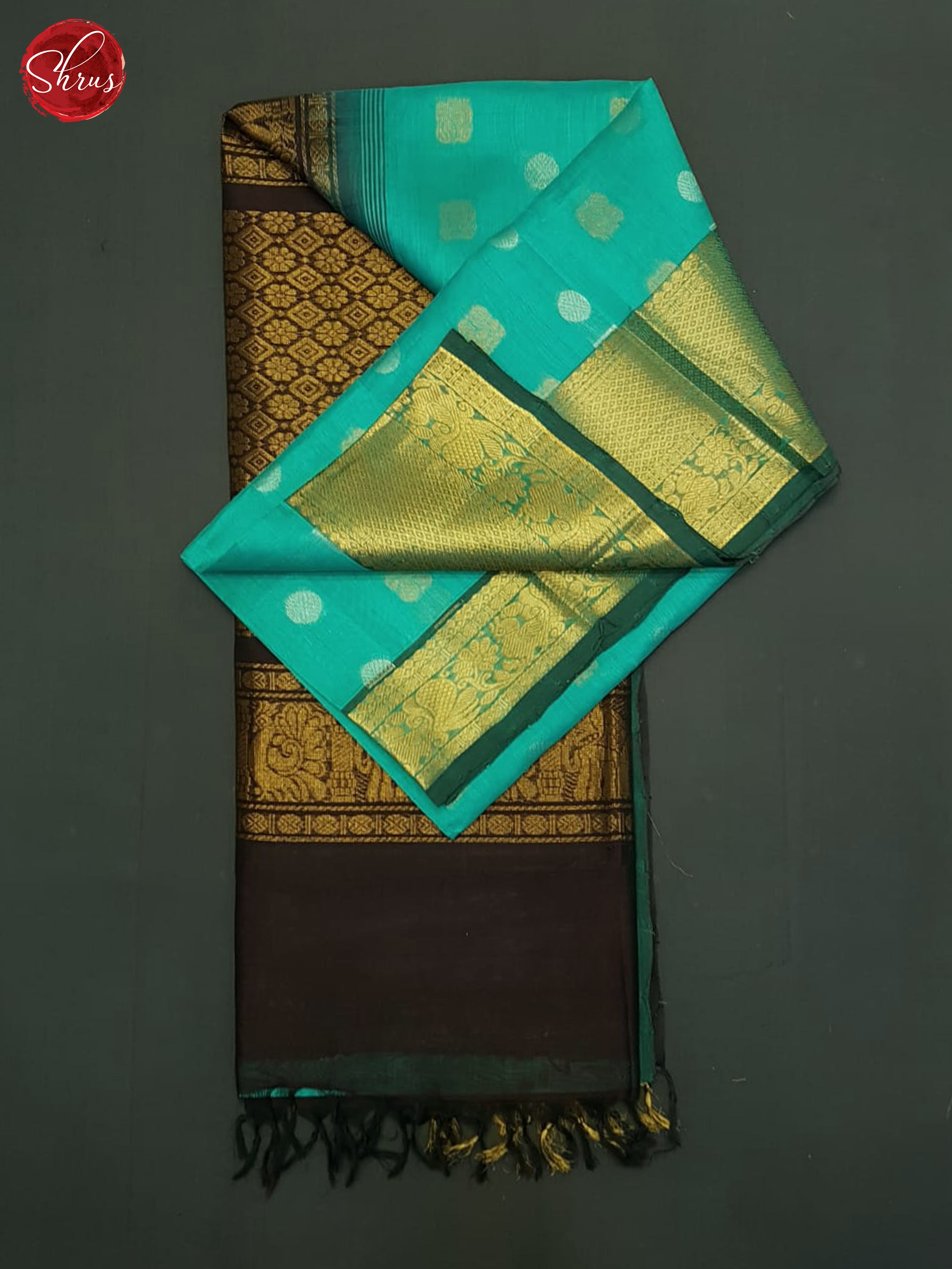 Blue And Brown- Silk Cotton Saree - Shop on ShrusEternity.com