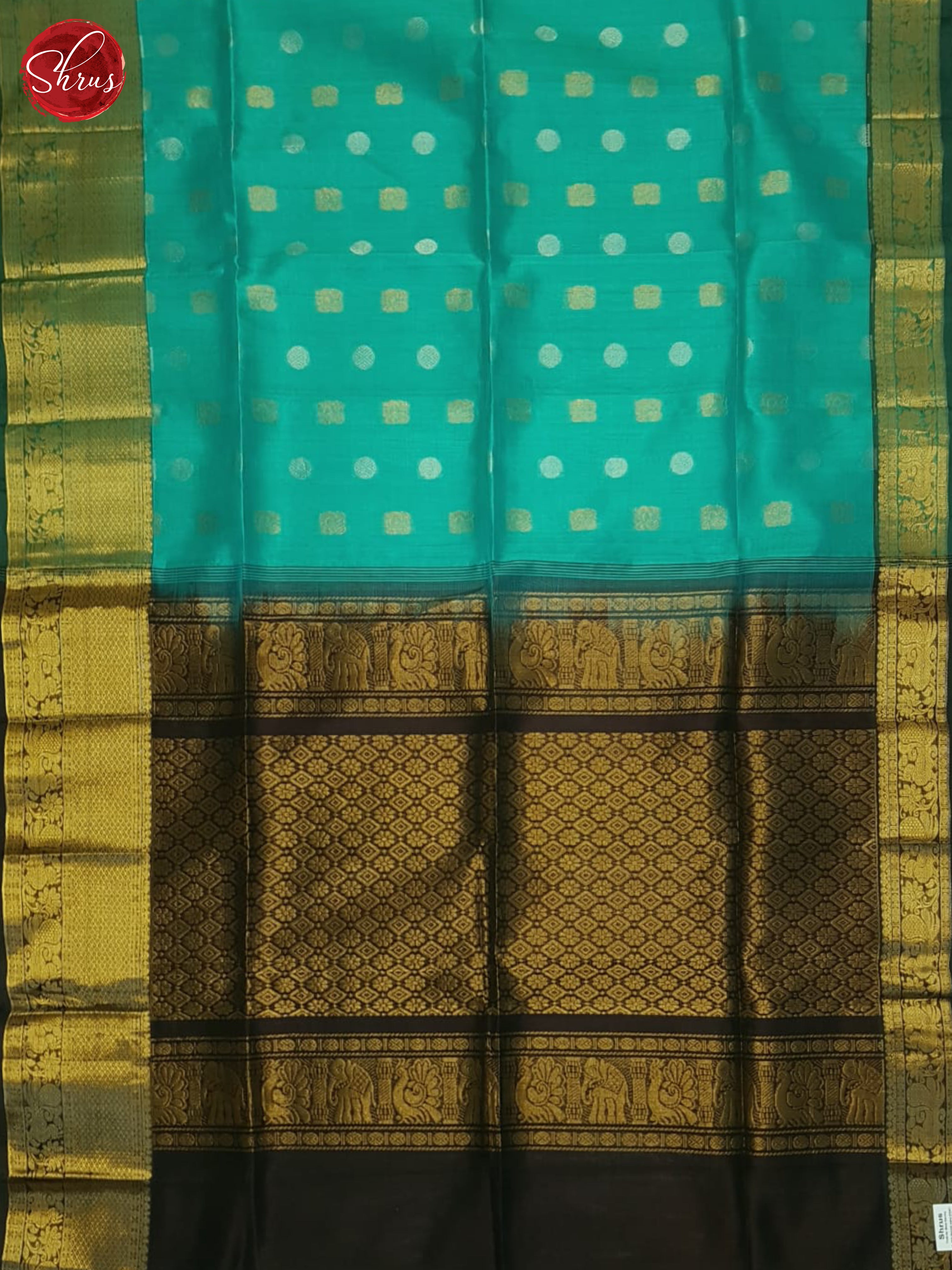Blue And Brown- Silk Cotton Saree - Shop on ShrusEternity.com