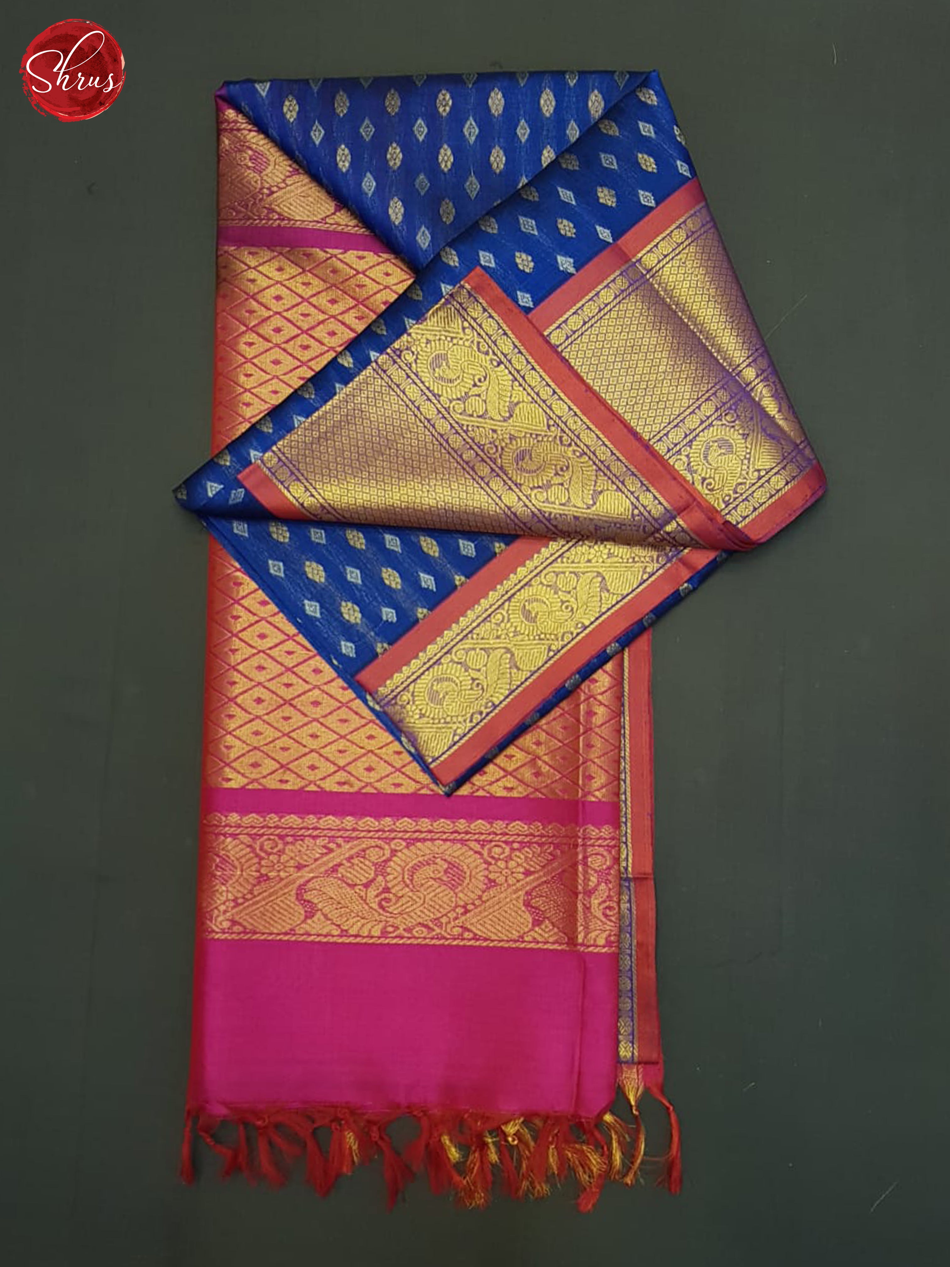 Blue And Pink - Silk Cotton Saree - Shop on ShrusEternity.com