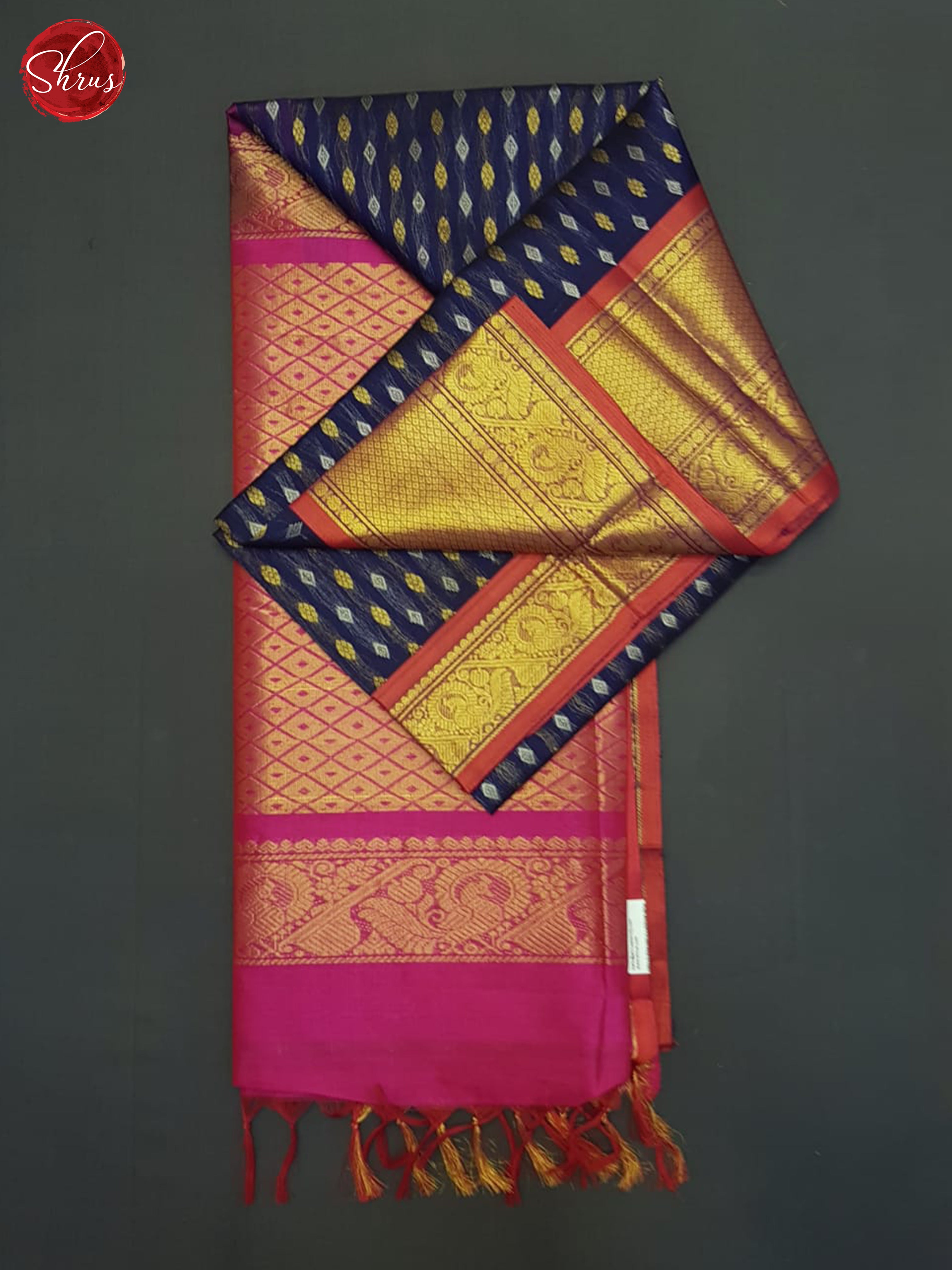 Blue And Pink- Silk Cotton Saree - Shop on ShrusEternity.com
