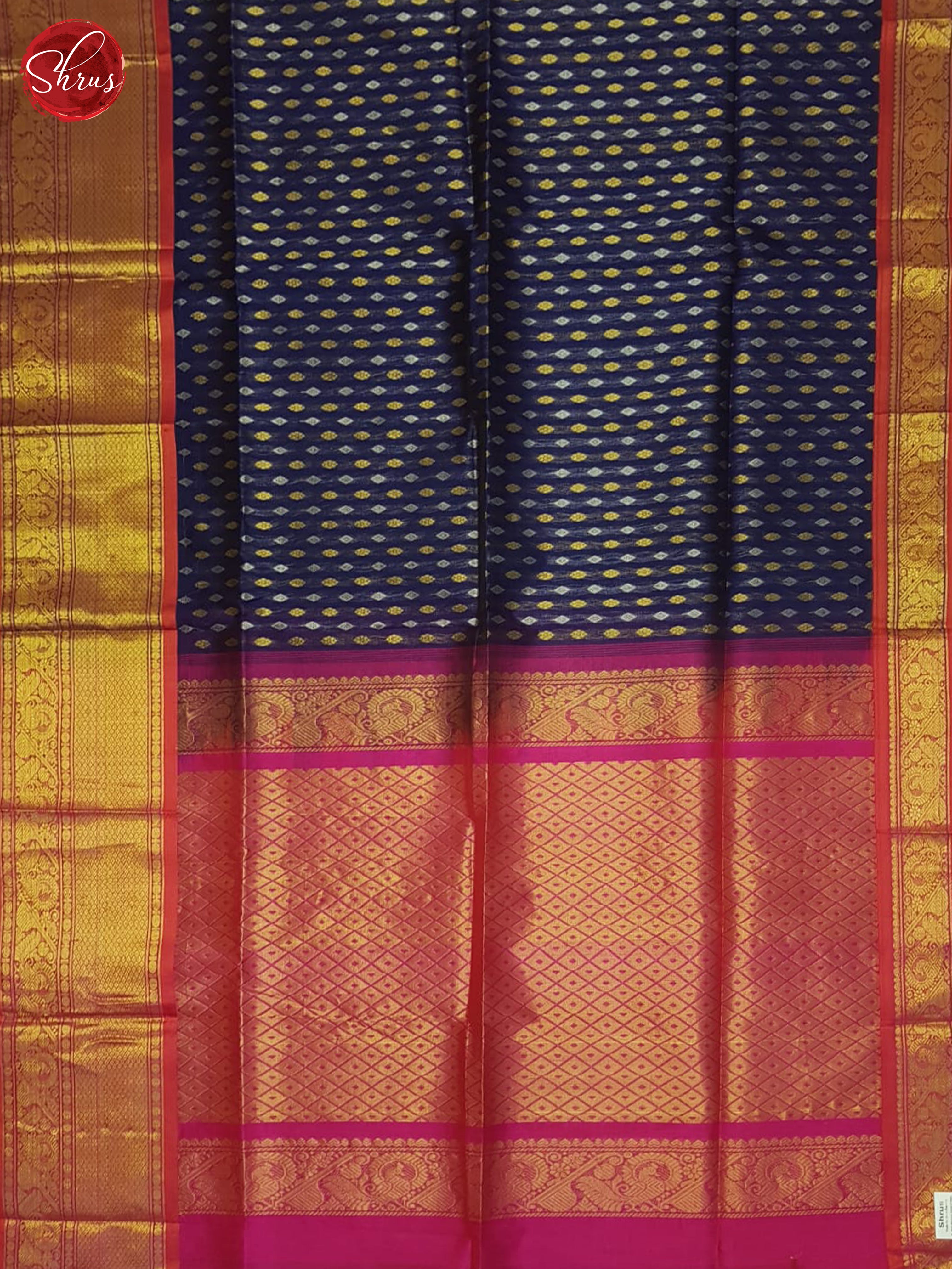 Blue And Pink- Silk Cotton Saree - Shop on ShrusEternity.com