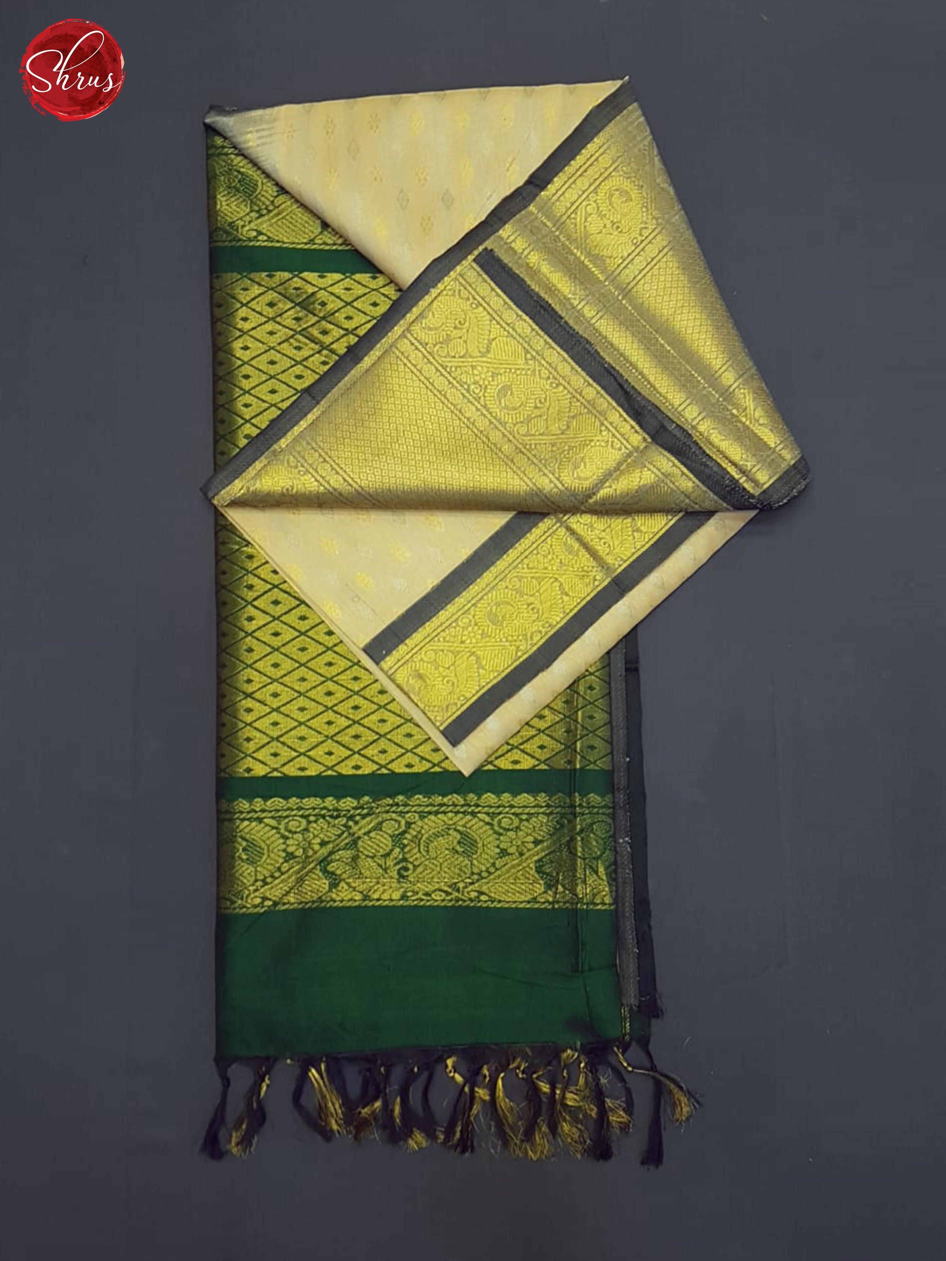 Beige And Green- SIlk Cotton Saree - Shop on ShrusEternity.com