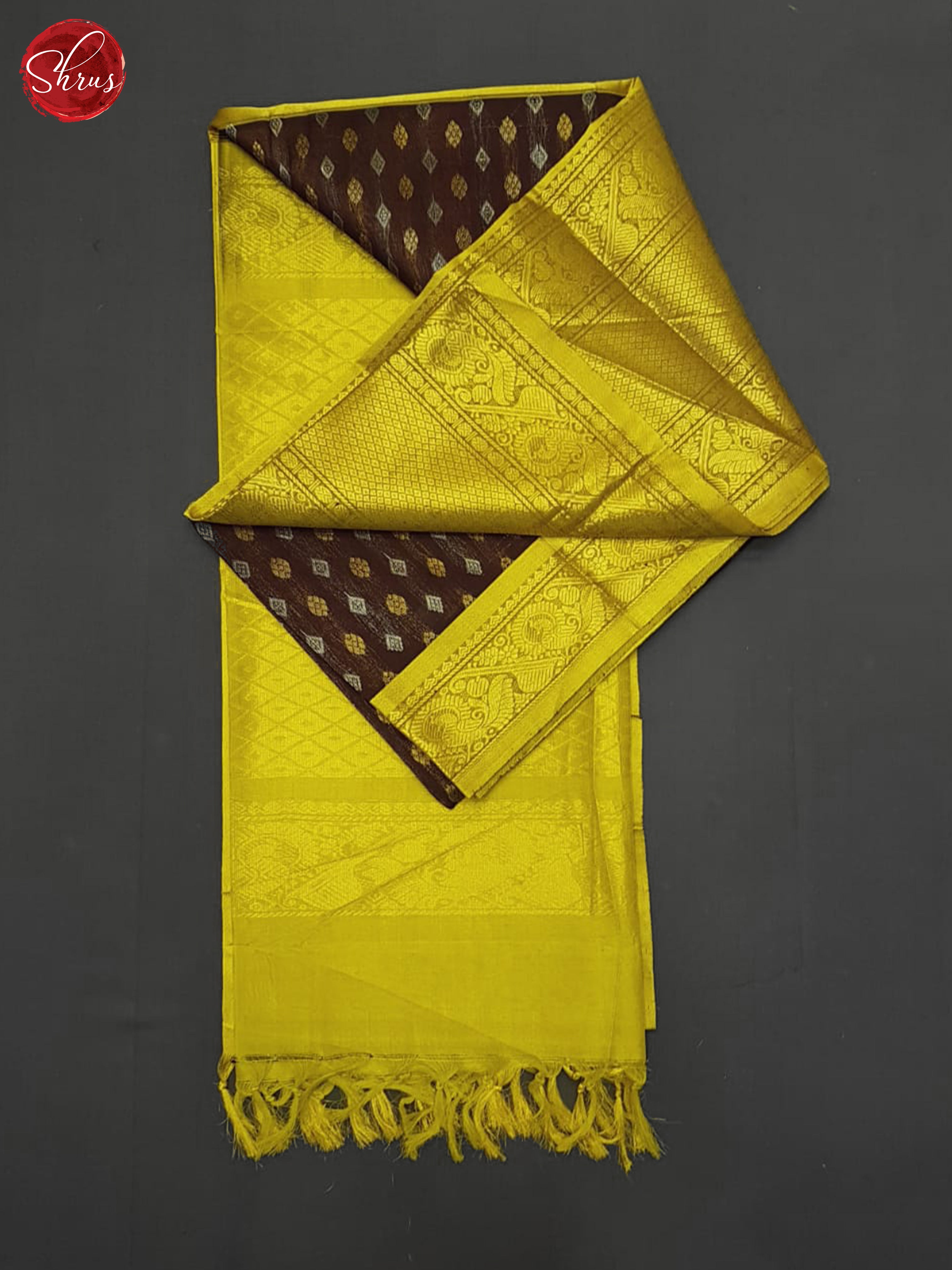 Brown And Green- Silk Cotton Saree - Shop on ShrusEternity.com