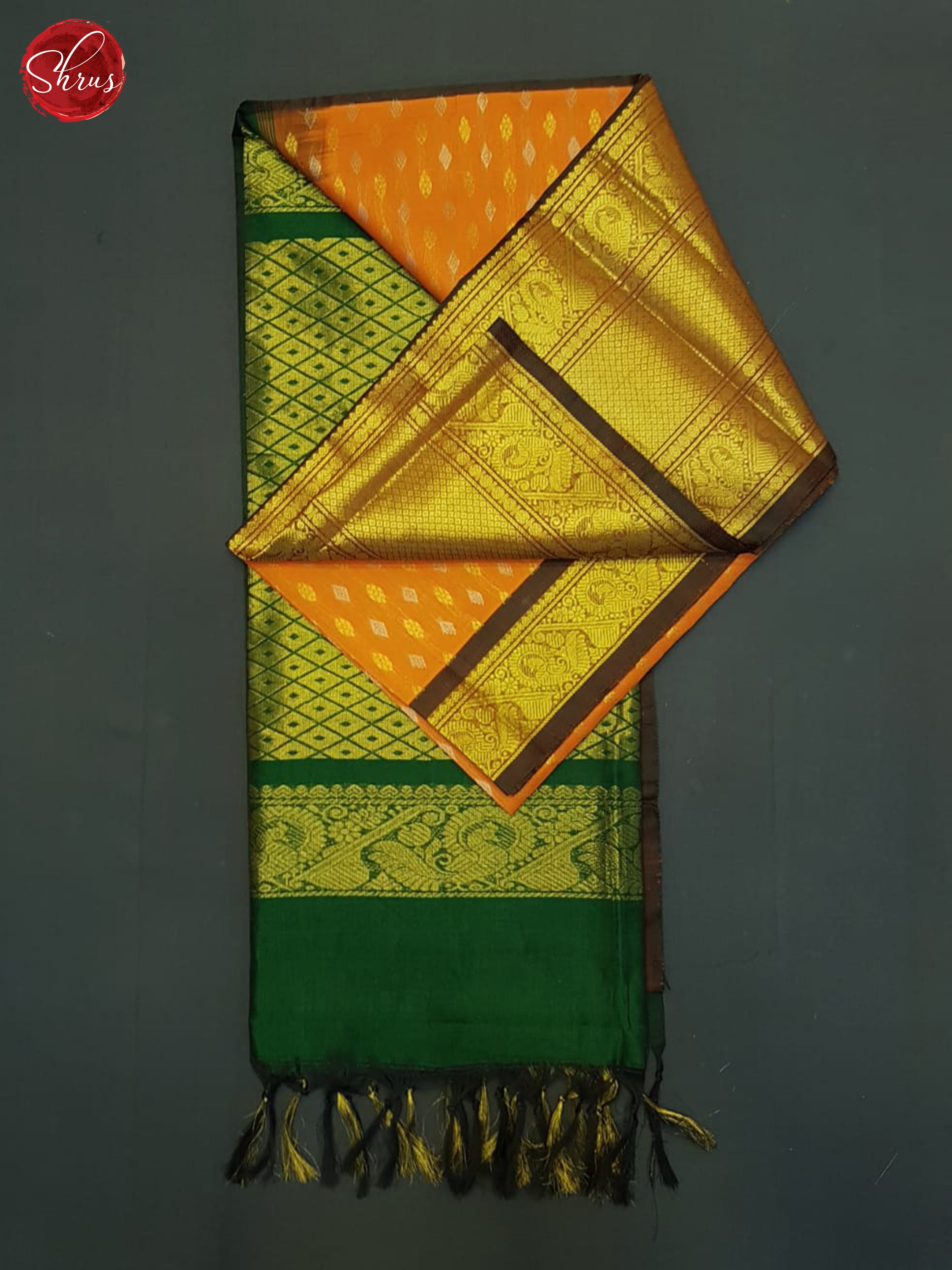 Orange And Green- Silk Cotton Saree - Shop on ShrusEternity.com