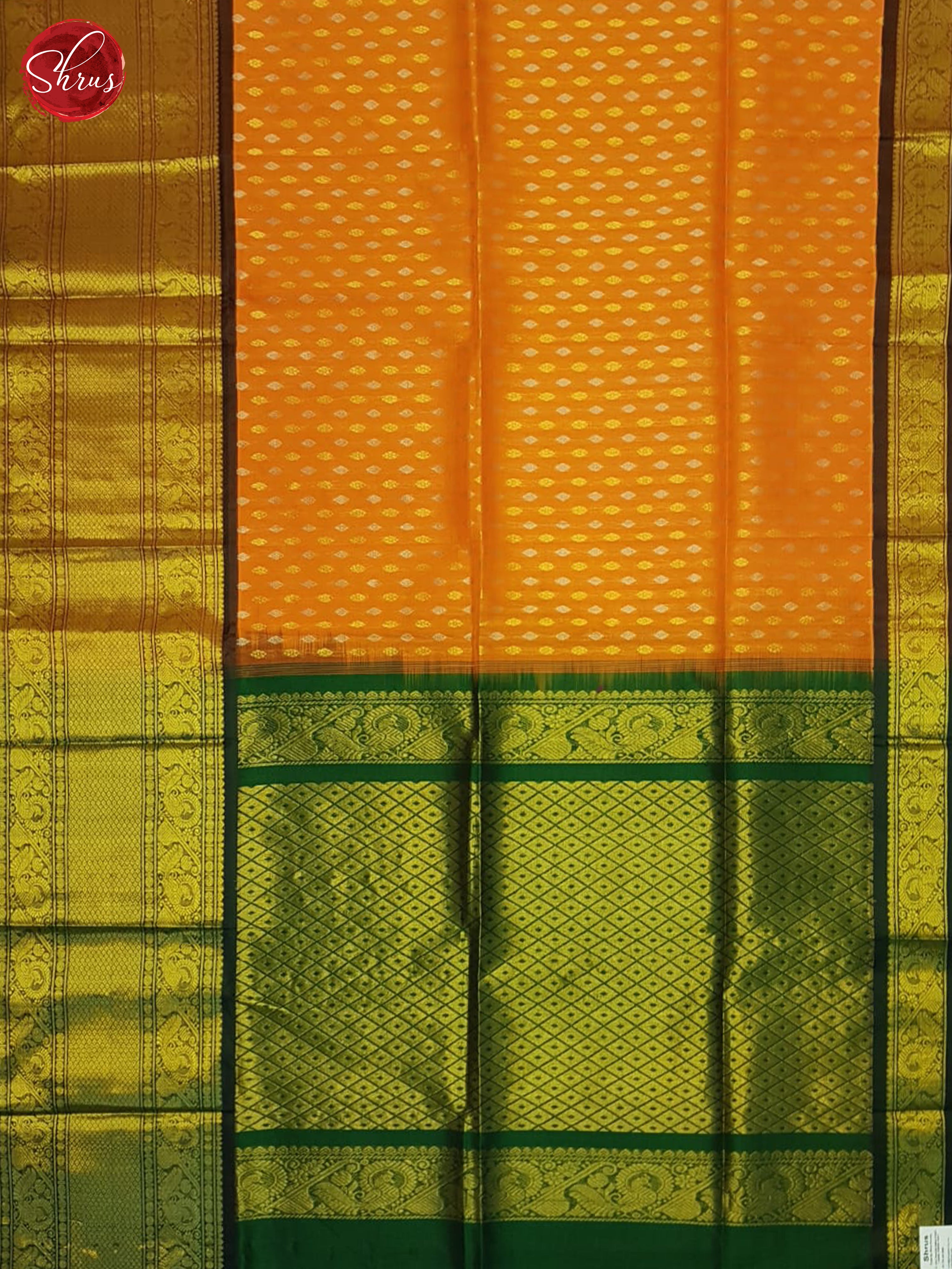 Orange And Green- Silk Cotton Saree - Shop on ShrusEternity.com