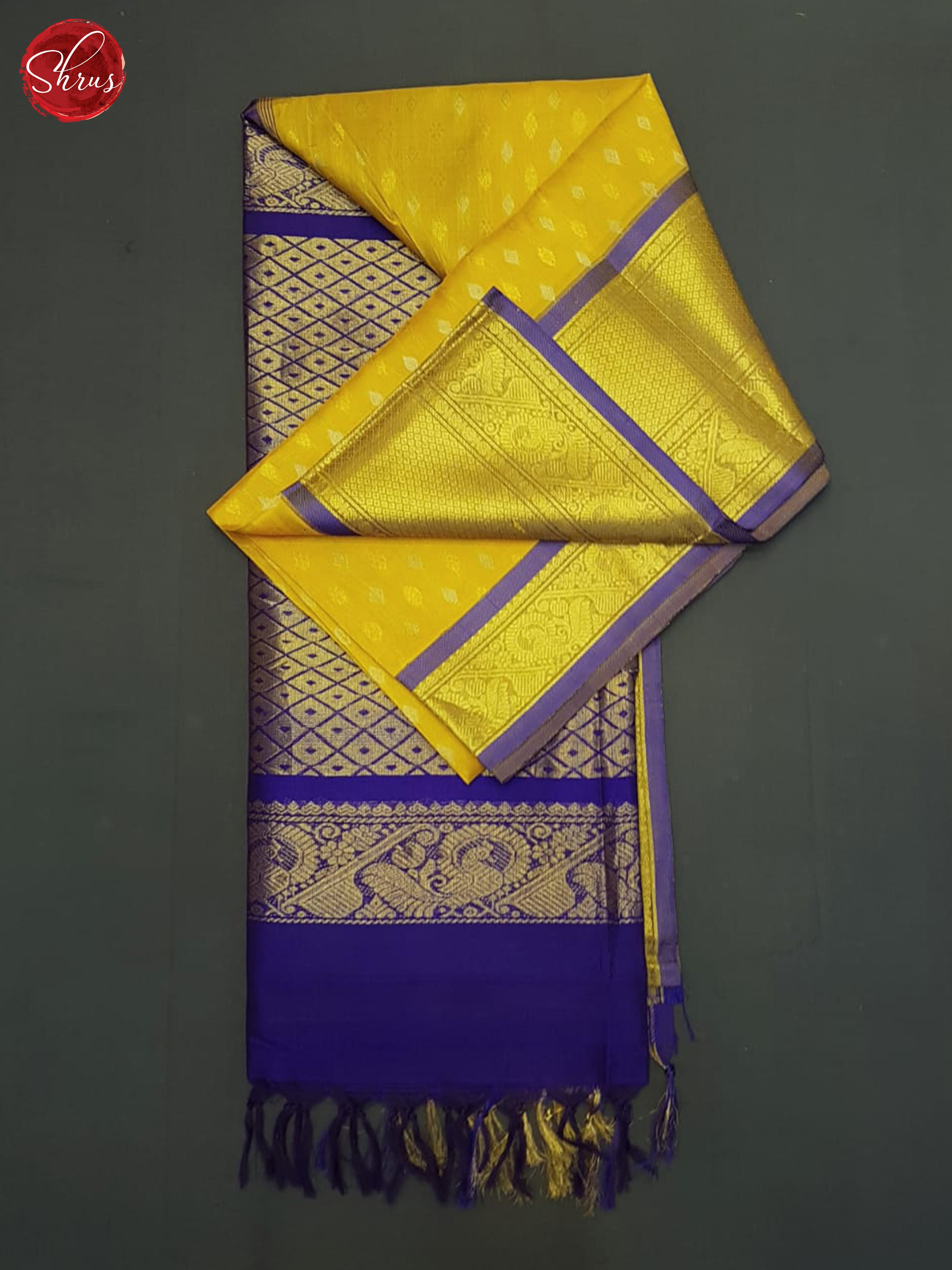 Mustard And Blue- Silk Cotton Saree - Shop on ShrusEternity.com