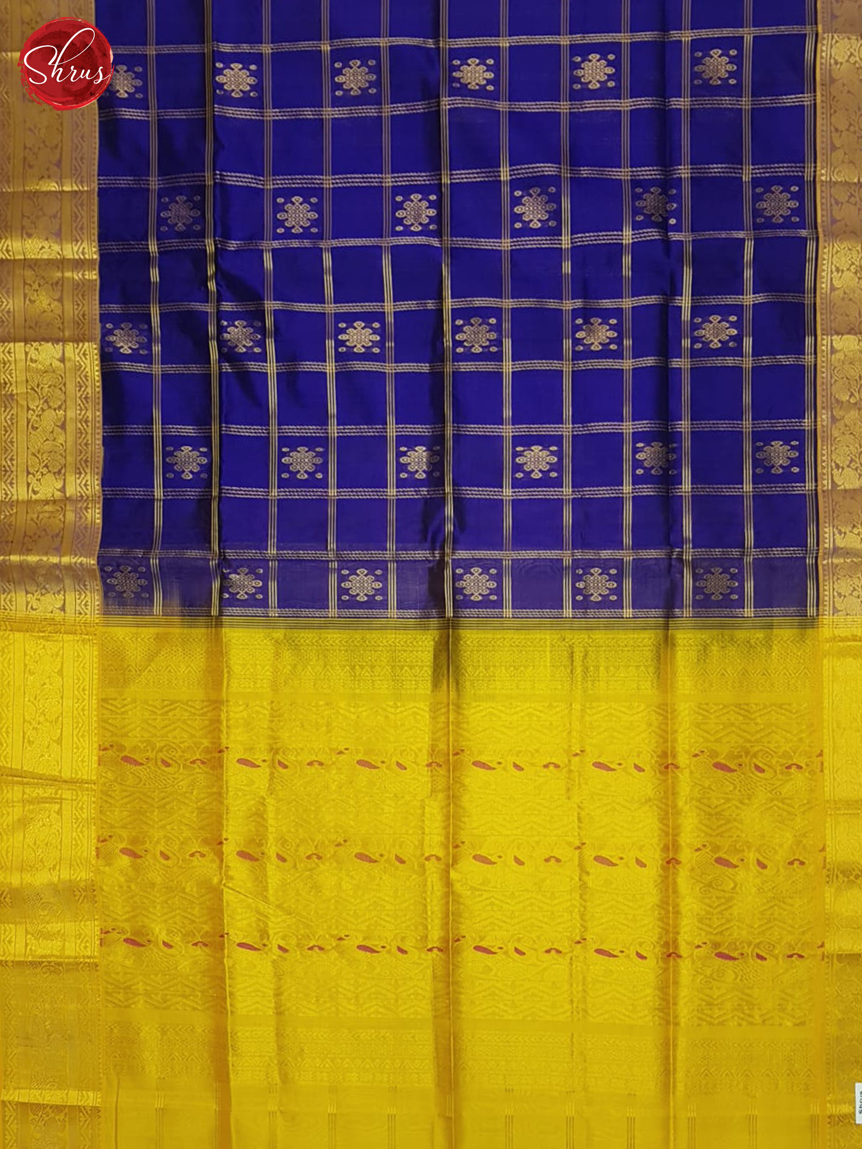 Blue And Yellow- Silk Cotton Saree - Shop on ShrusEternity.com