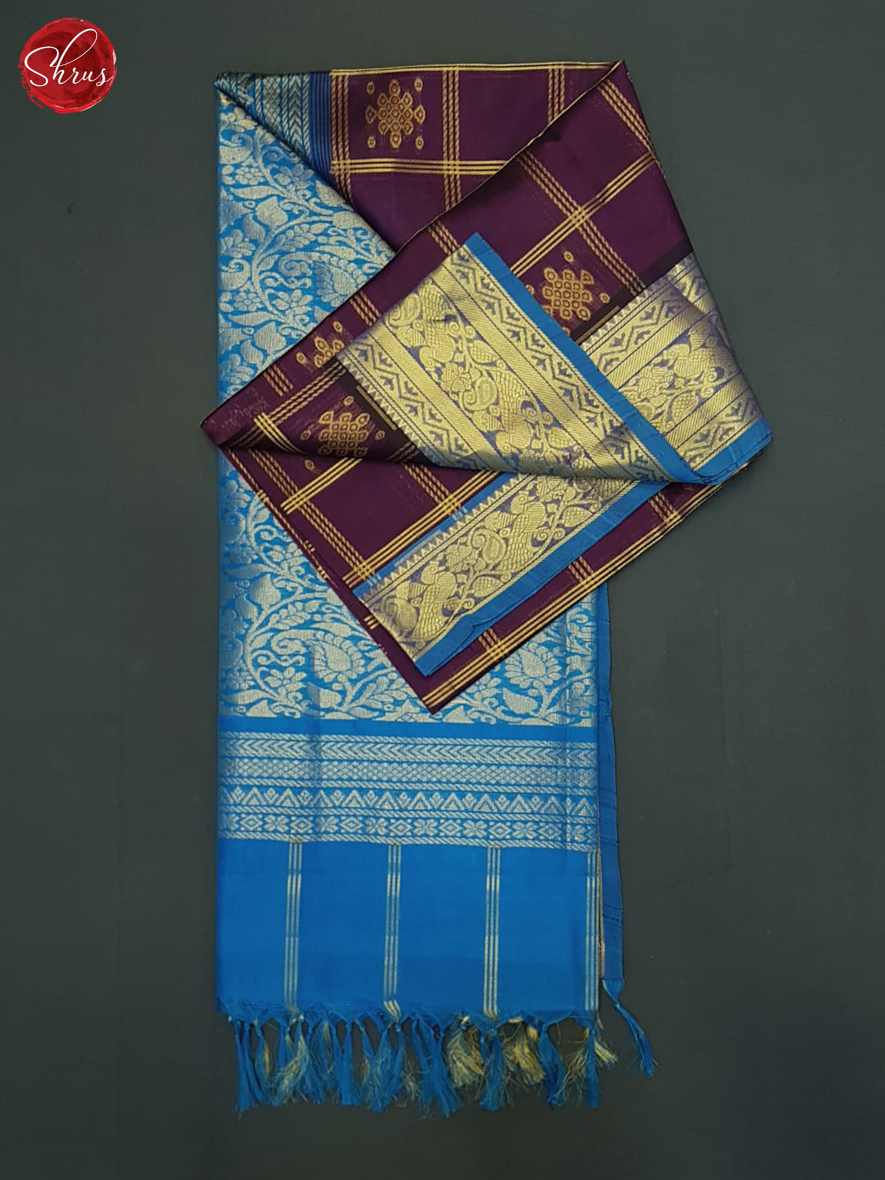 Wine And Blue- Silk Cotton Saree - Shop on ShrusEternity.com