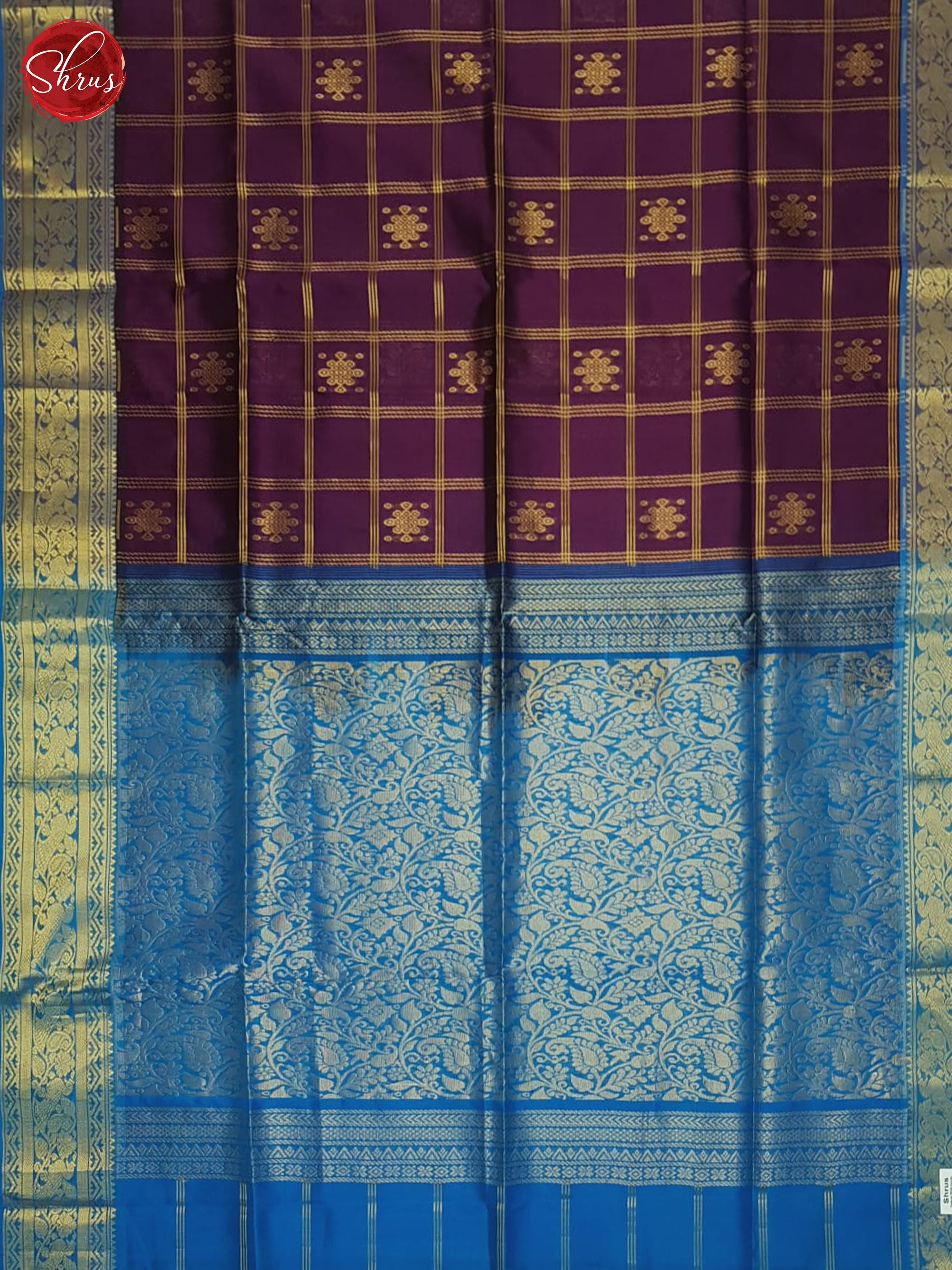 Wine And Blue- Silk Cotton Saree - Shop on ShrusEternity.com