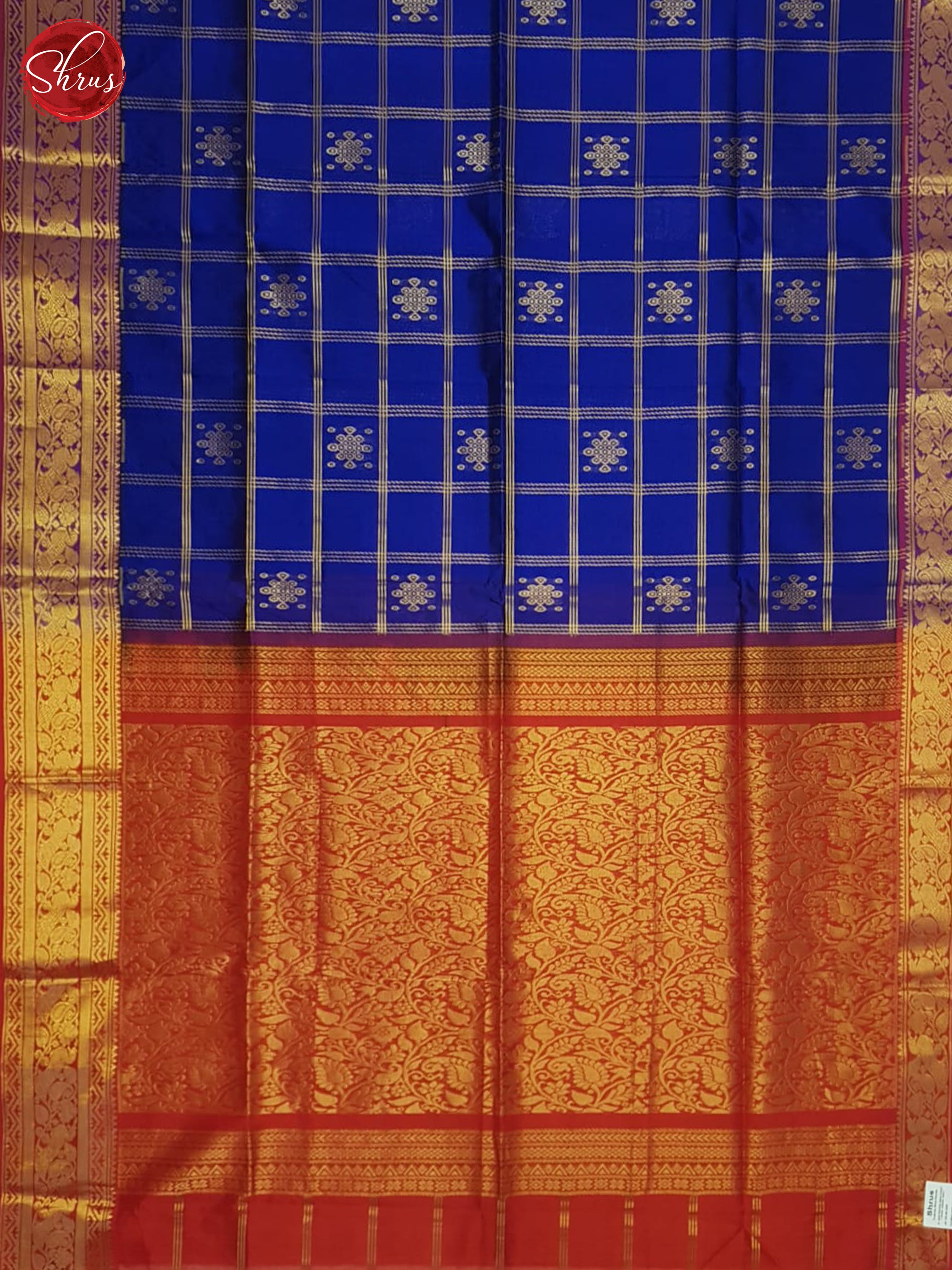 Blue And Red- Silk Cotton Saree - Shop on ShrusEternity.com