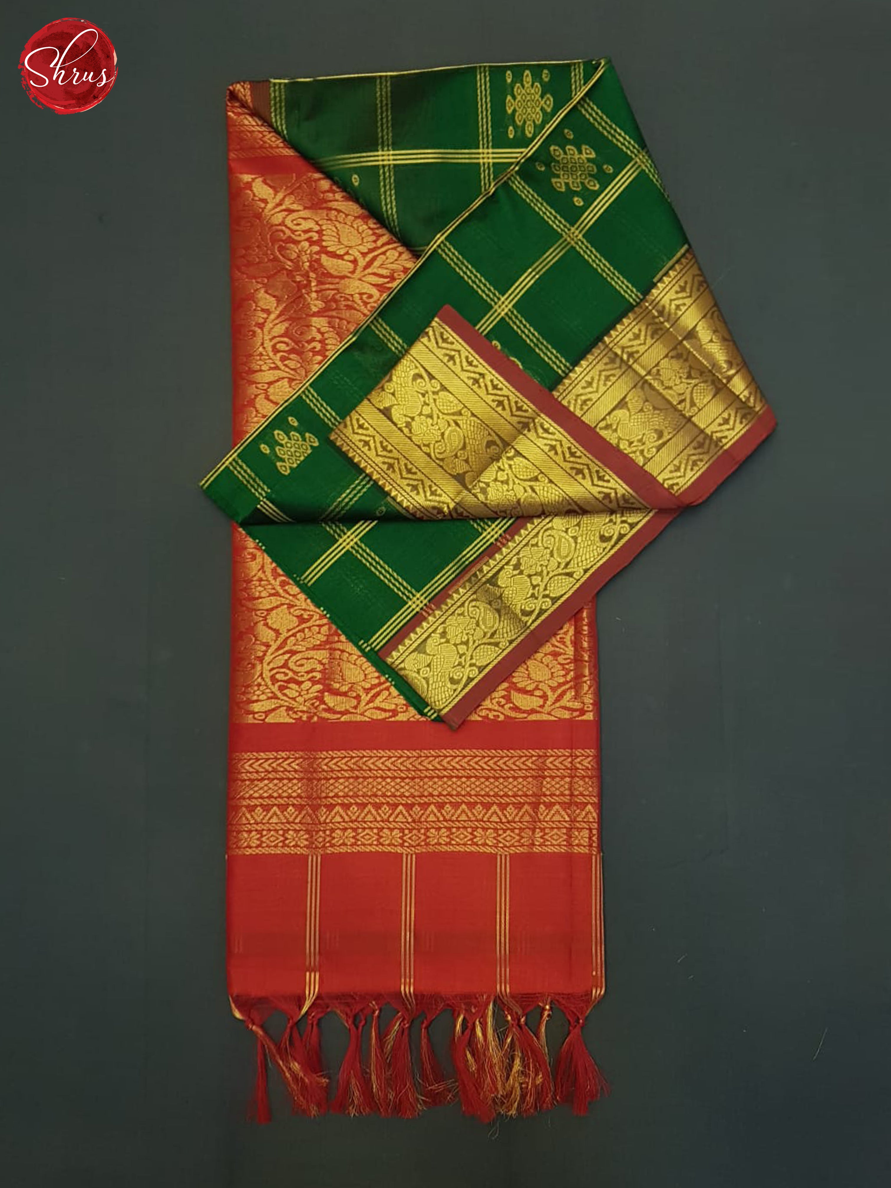 Green And Red- Silk Cotton Saree - Shop on ShrusEternity.com